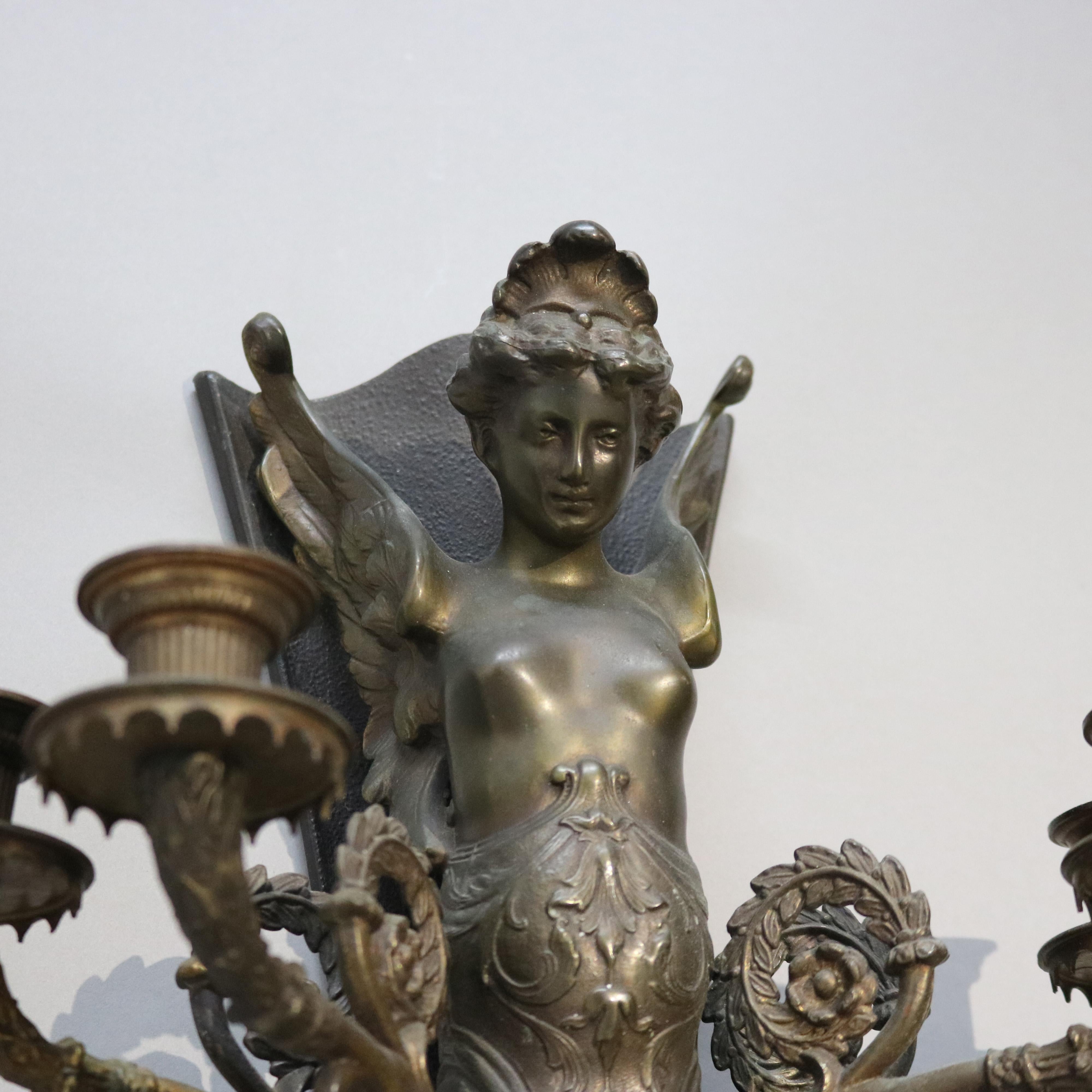 Art Nouveau Bronzed Metal Figural Four-Light Wall Sconce with Woman Figure 20thC 3