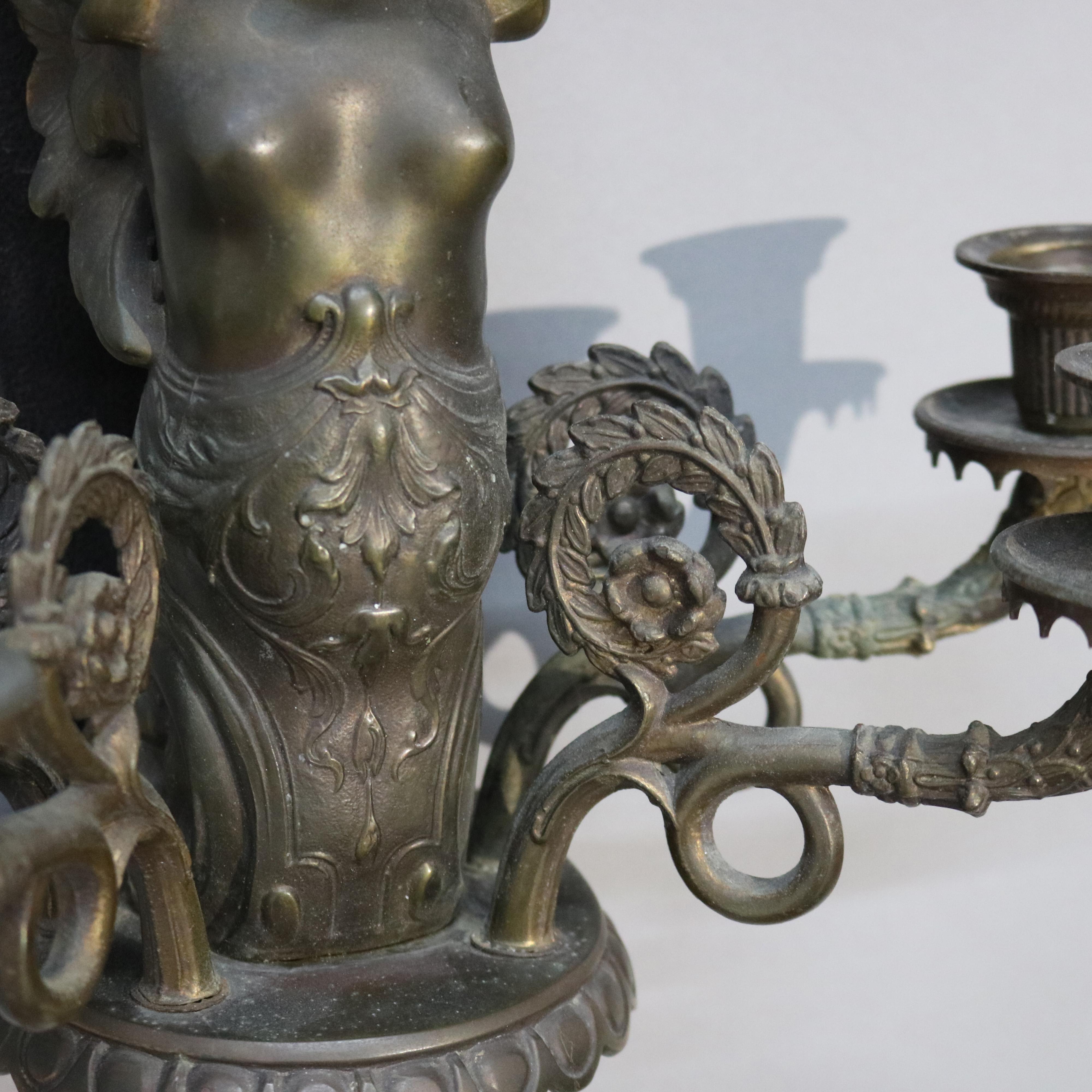 Art Nouveau Bronzed Metal Figural Four-Light Wall Sconce with Woman Figure 20thC 5
