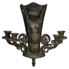 Art Nouveau Bronzed Metal Figural Four-Light Wall Sconce with Woman Figure 20thC