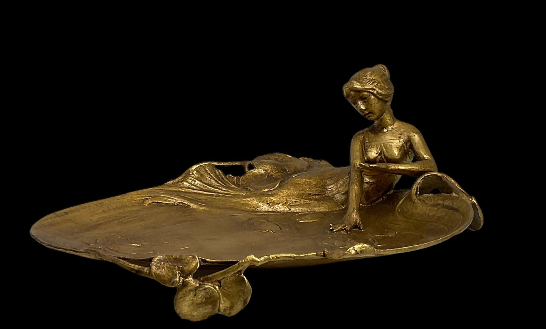 20th Century Art Nouveau Bronzed Metal Jewelry, Pin, Coin Tray or Soap Dish