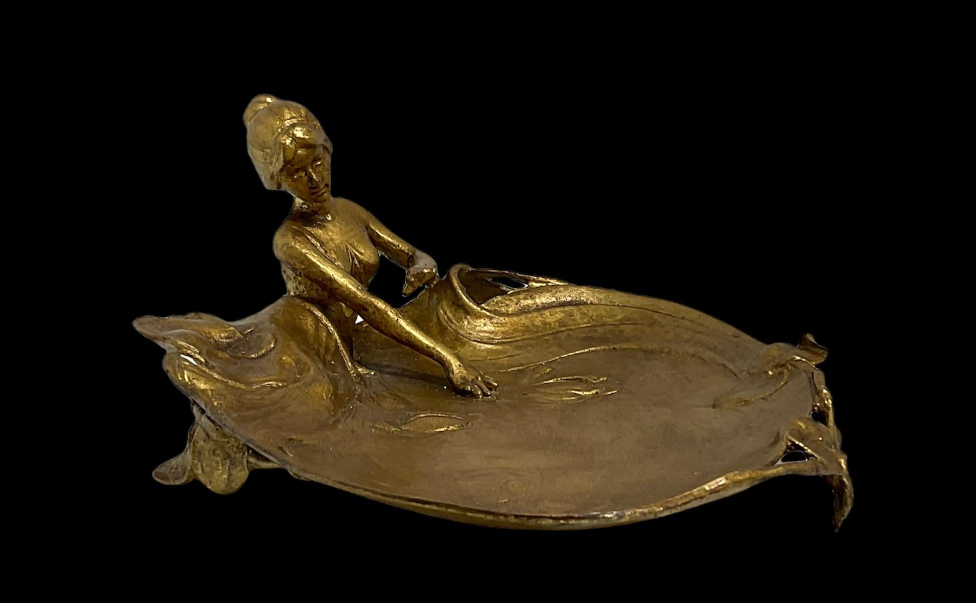 Art Nouveau Bronzed Metal Jewelry, Pin, Coin Tray or Soap Dish 2