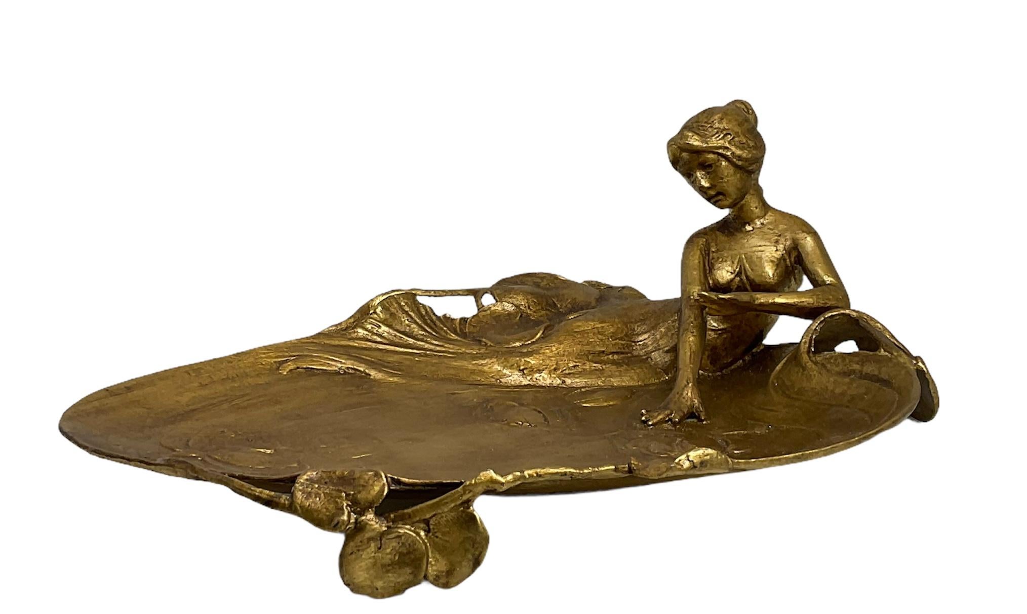 Art Nouveau Bronzed Metal Jewelry, Pin, Coin Tray or Soap Dish 3