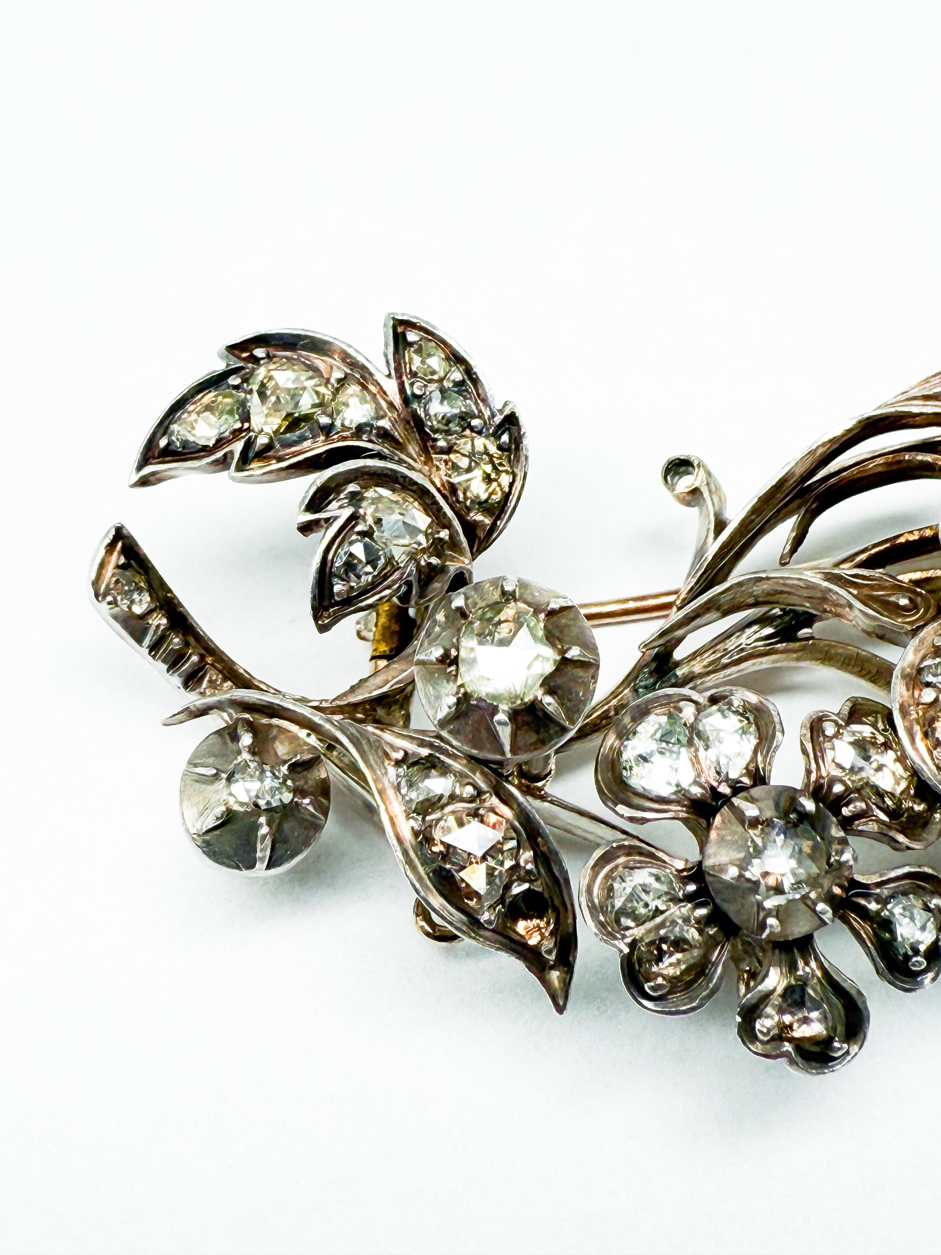 Art nouveau Broche Art Nouveau - Mélange d'or et d'argent avec diamants en vente