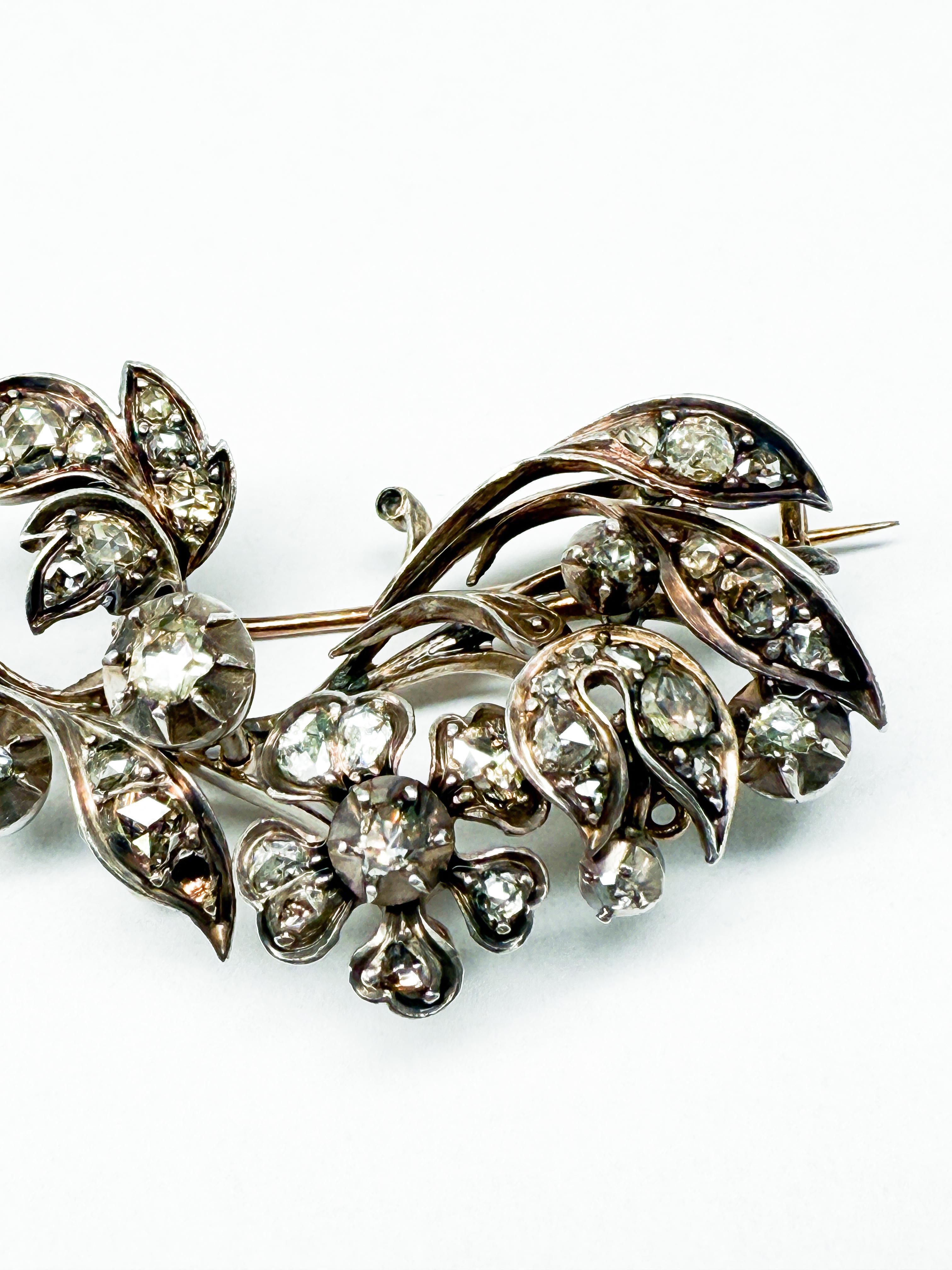 Taille brillant Broche Art Nouveau - Mélange d'or et d'argent avec diamants en vente