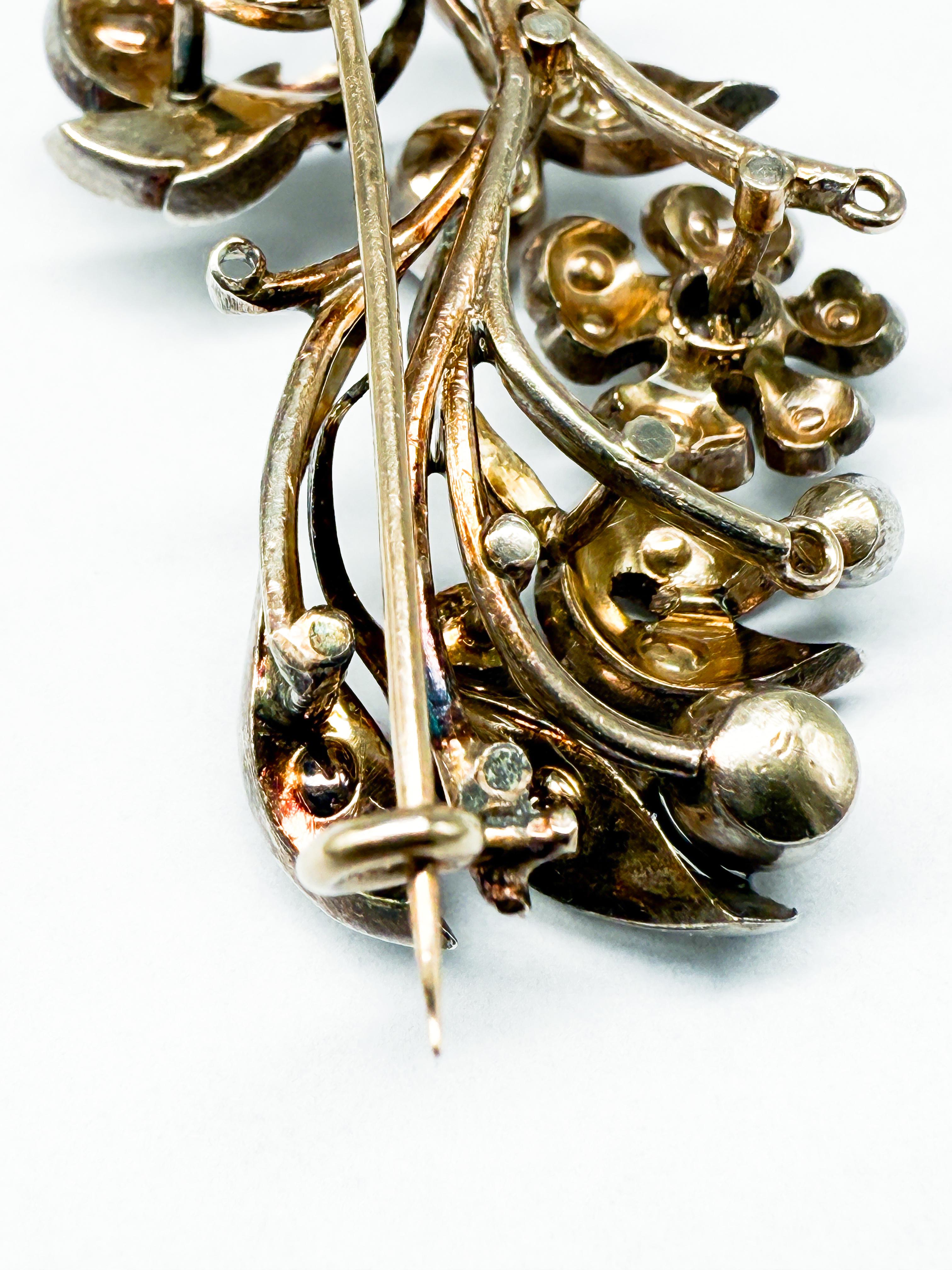 Broche Art Nouveau - Mélange d'or et d'argent avec diamants Pour femmes en vente