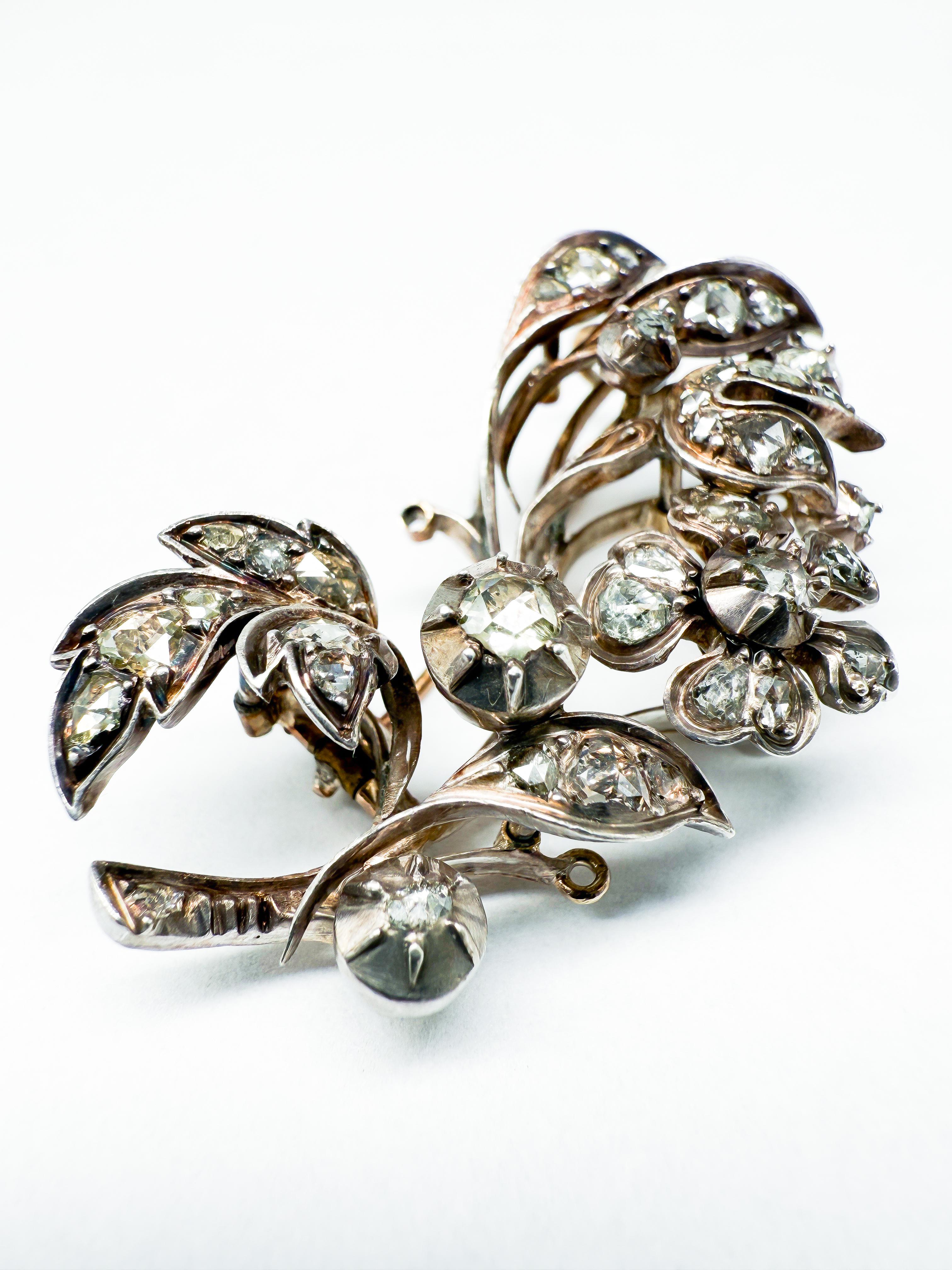 Broche Art Nouveau - Mélange d'or et d'argent avec diamants en vente 1