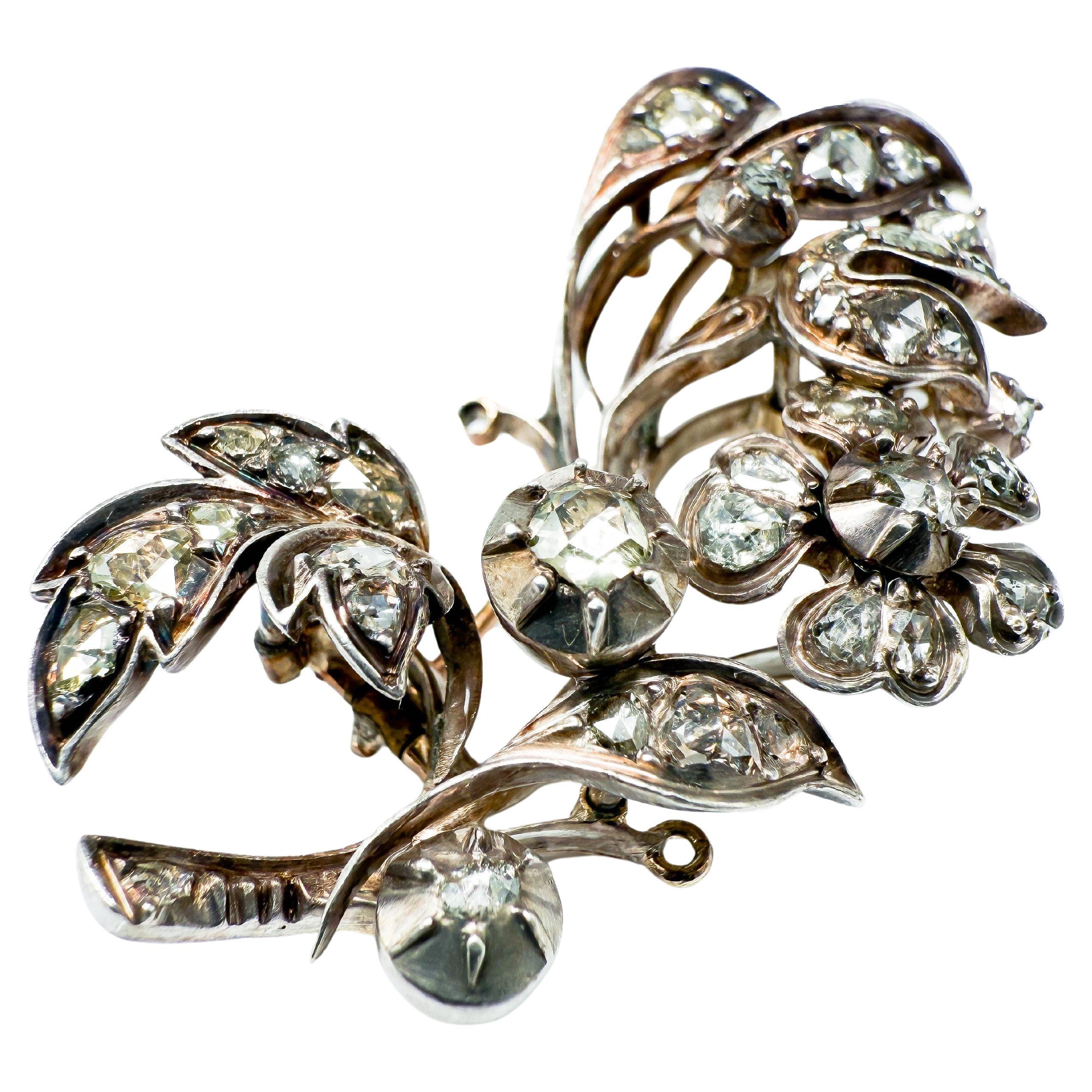 Art Nouveau Brooch – Gold and Silver Mix with Diamonds