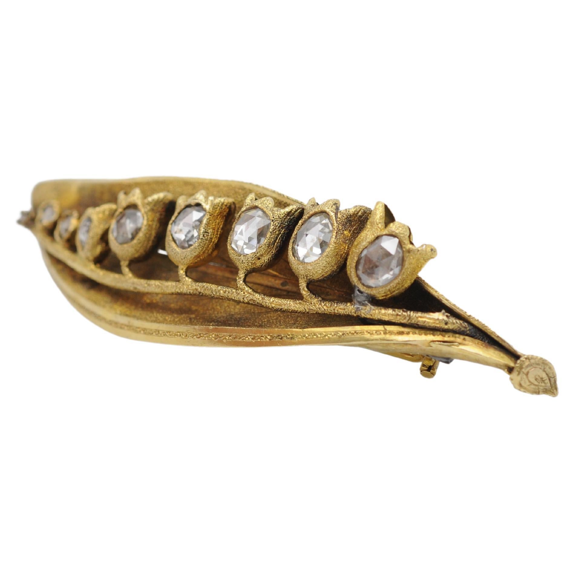  Art Nouveau Brooch  with diamonds in rose cut 14K Yellow Gold  For Sale 6