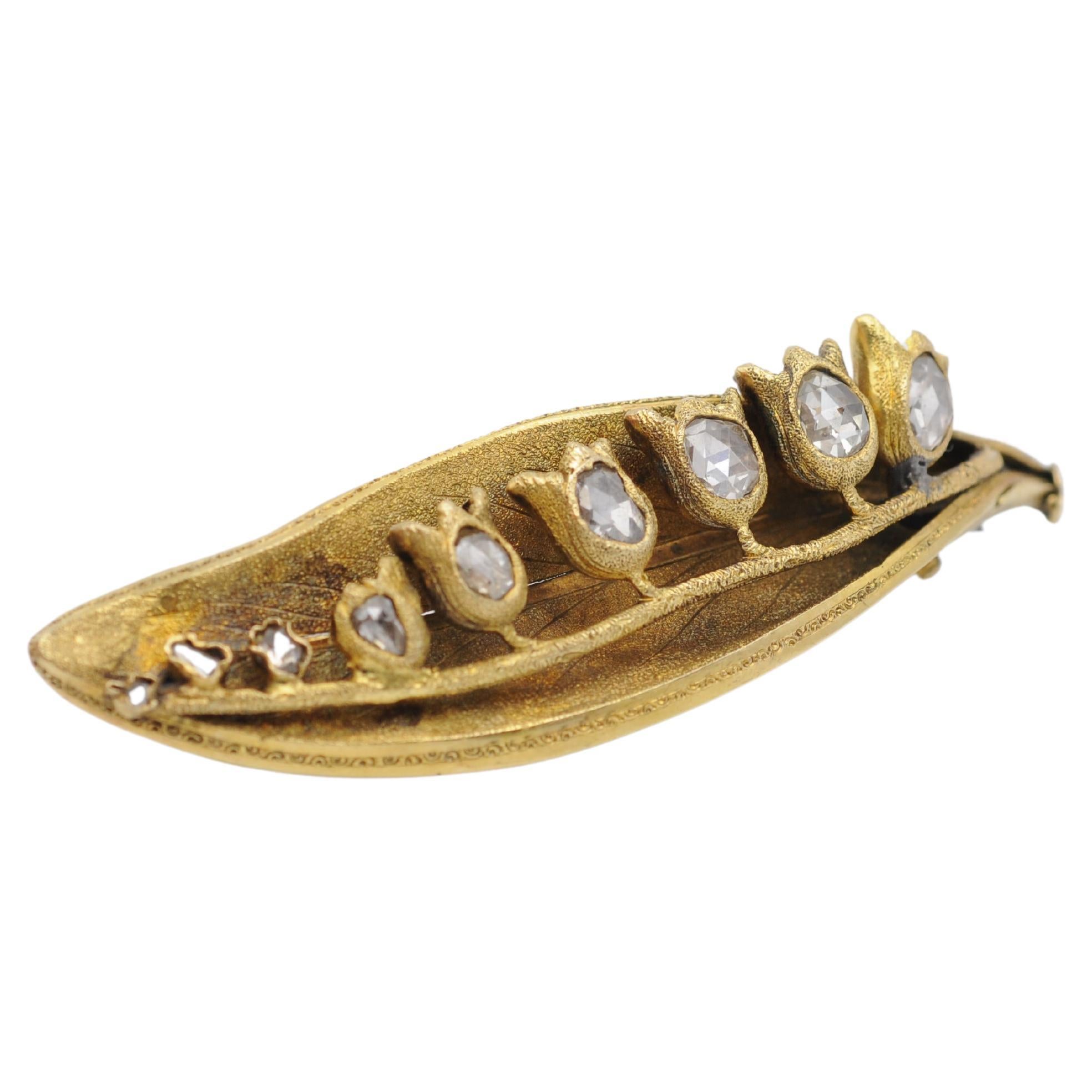  Broche Art Nouveau  Avec diamants en or jaune 14 carats taillé en rose  en vente 6