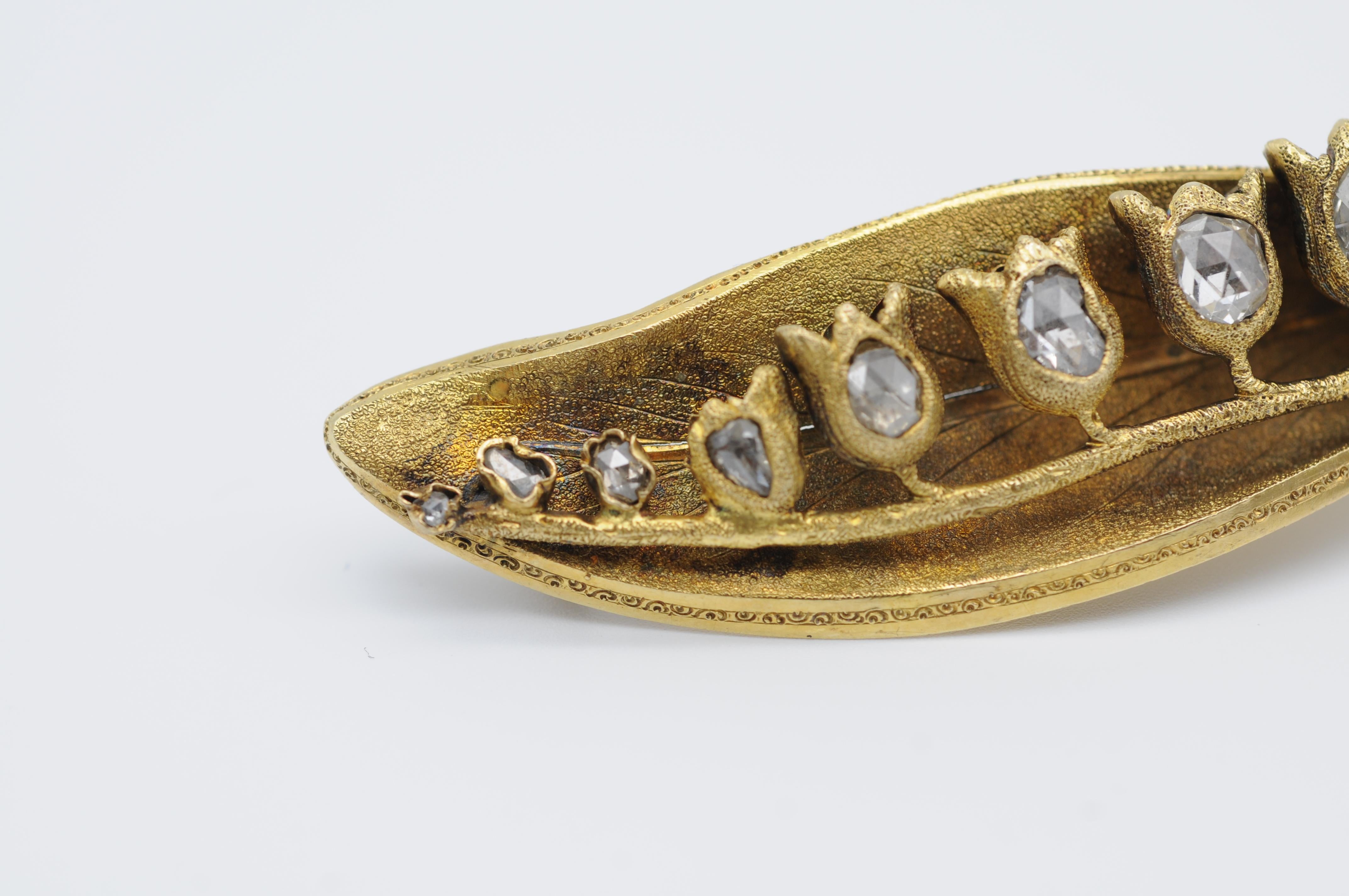 Broche Art Nouveau  Avec diamants en or jaune 14 carats taillé en rose  en vente 8