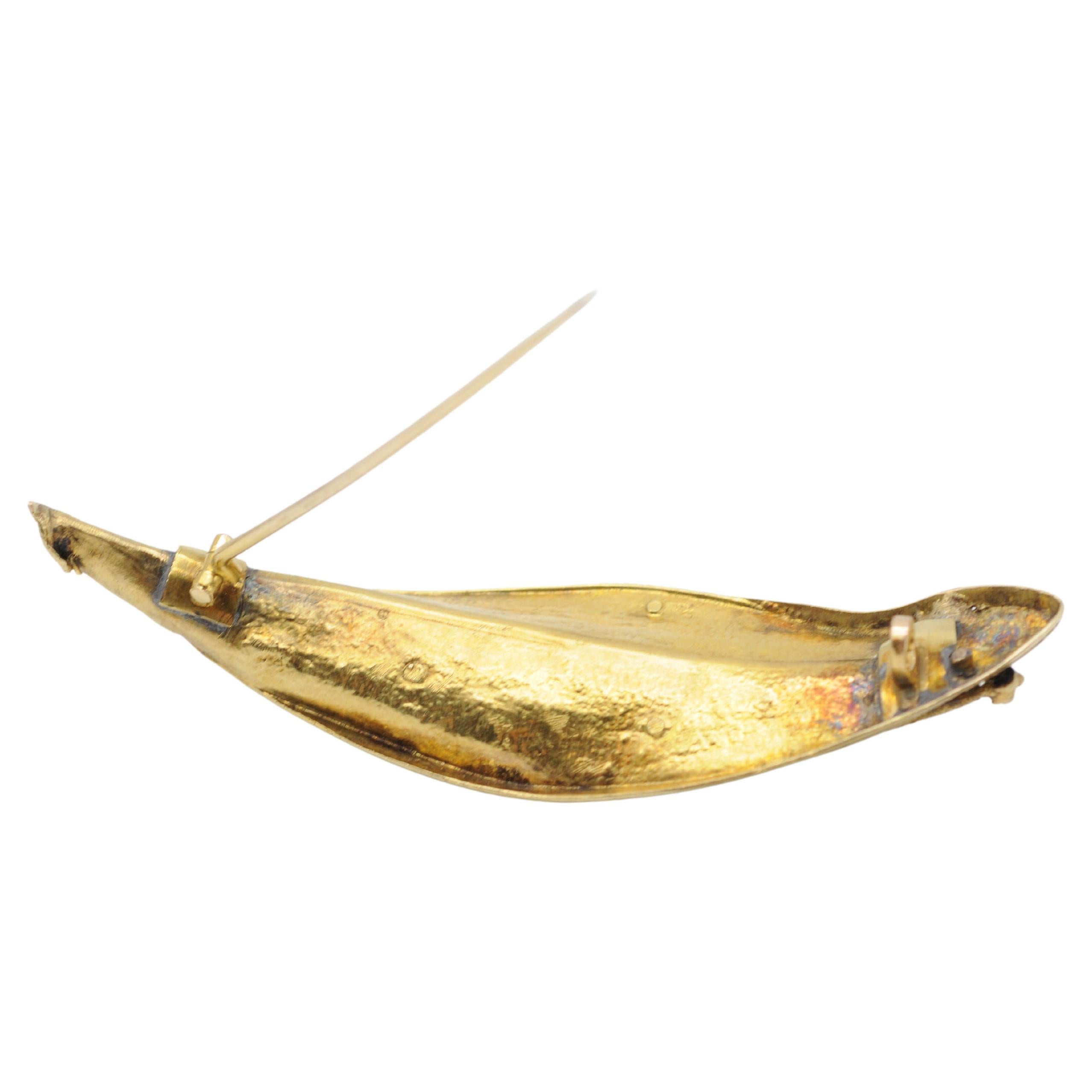 Rose Cut Art Nouveau Brooch  with diamonds in rose cut 14K Yellow Gold For Sale