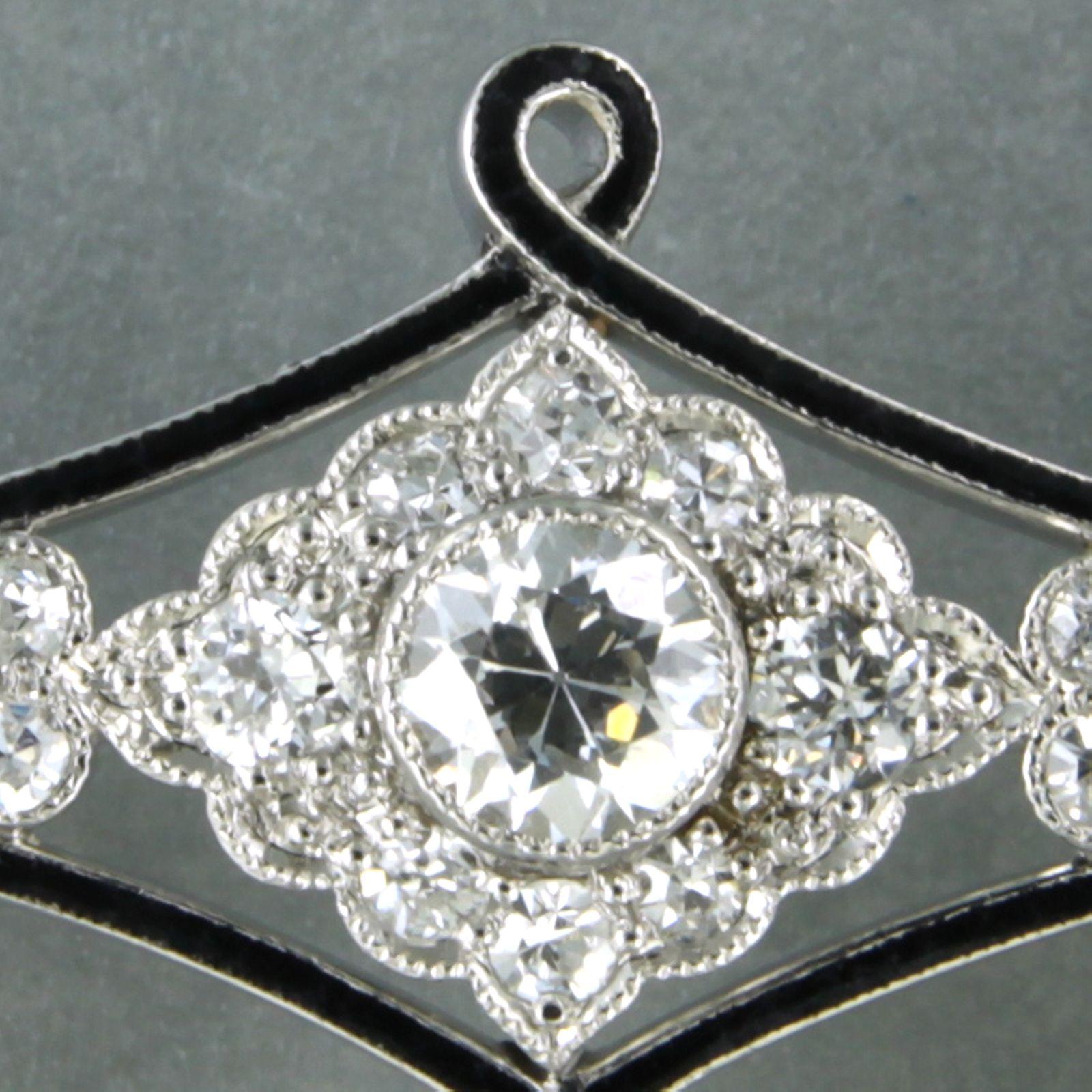 ART NOUVEAU brooch with enamal and old European cut diamonds 1.00ct 14k gold In Excellent Condition For Sale In The Hague, ZH