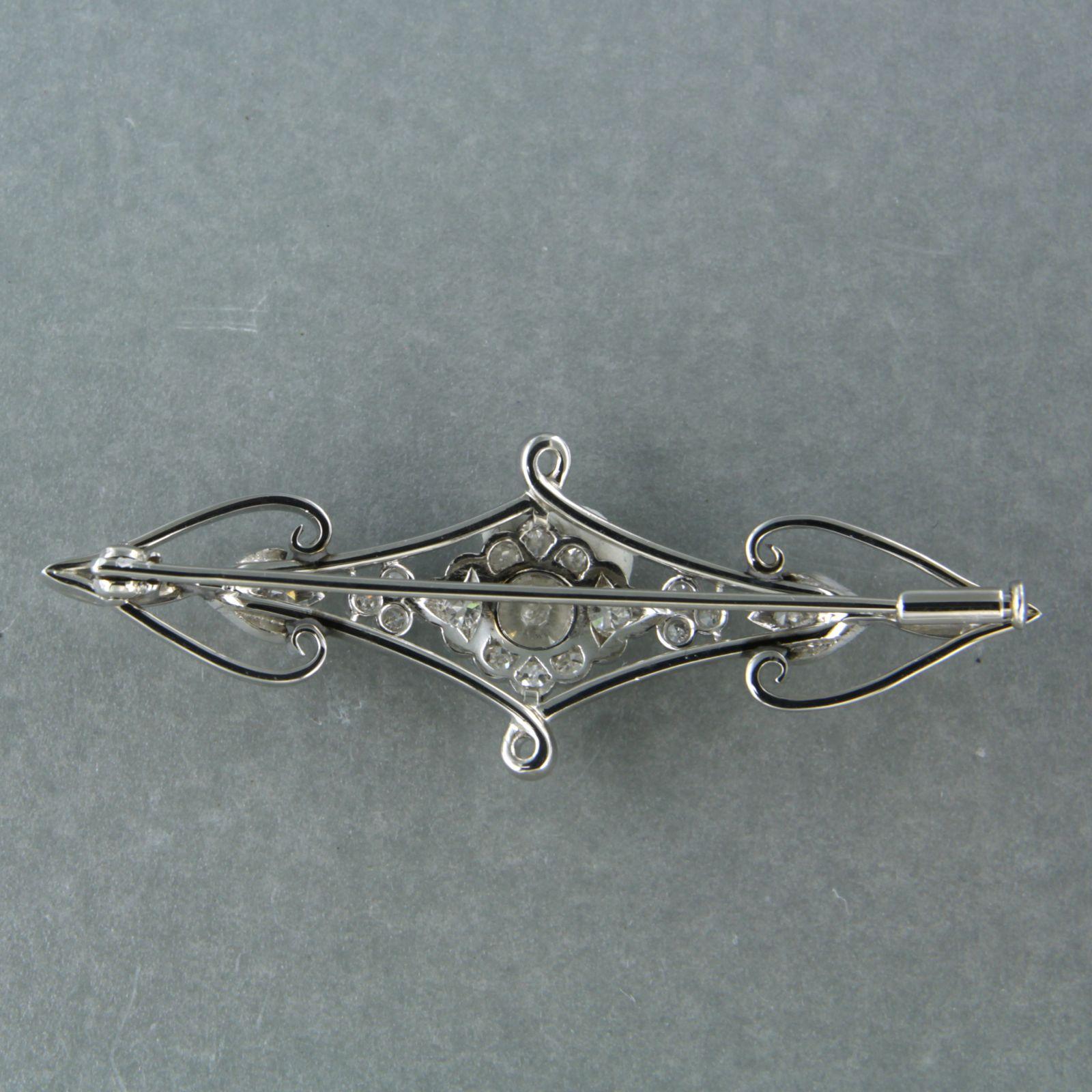 Women's ART NOUVEAU brooch with enamal and old European cut diamonds 1.00ct 14k gold For Sale