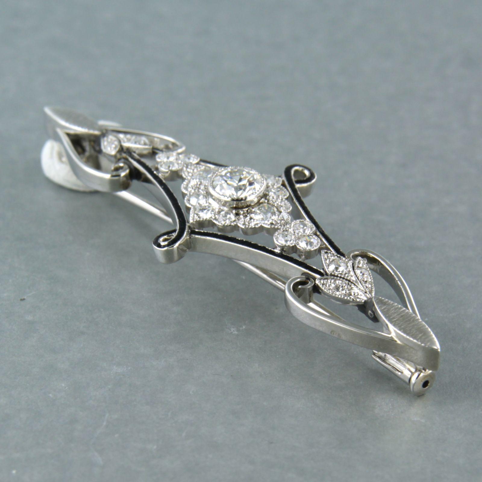 ART NOUVEAU brooch with enamal and old European cut diamonds 1.00ct 14k gold For Sale 1