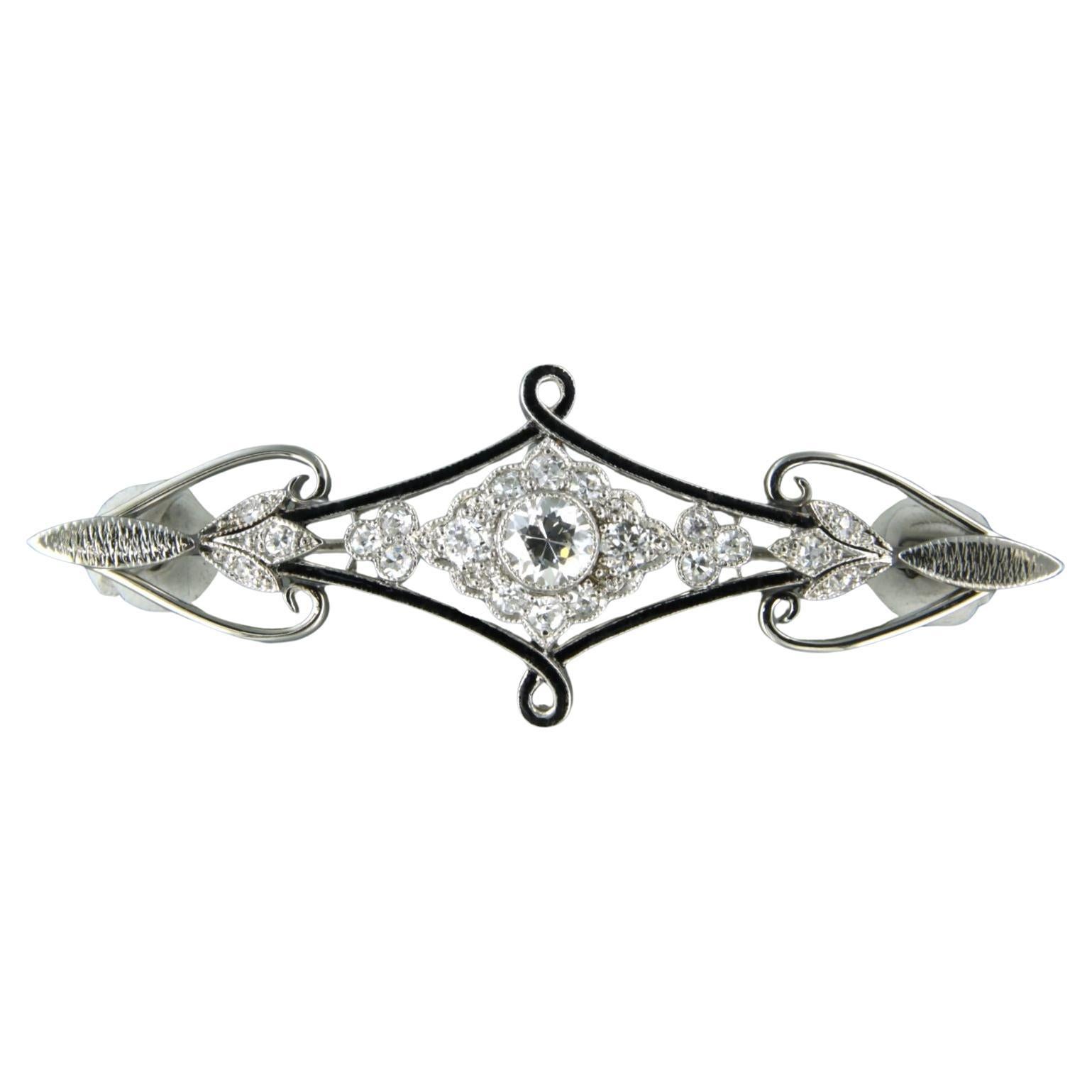 ART NOUVEAU brooch with enamal and old European cut diamonds 1.00ct 14k gold For Sale