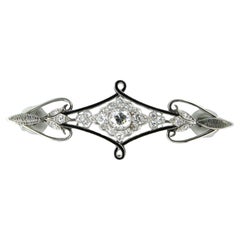 Broche ART NOUVEAU avec émail et diamants taille vieille Europe de 1,00 ct or 14k