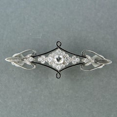 ART NOUVEAU brooch with enamel and old European cut diamonds 1.00ct 14k gold