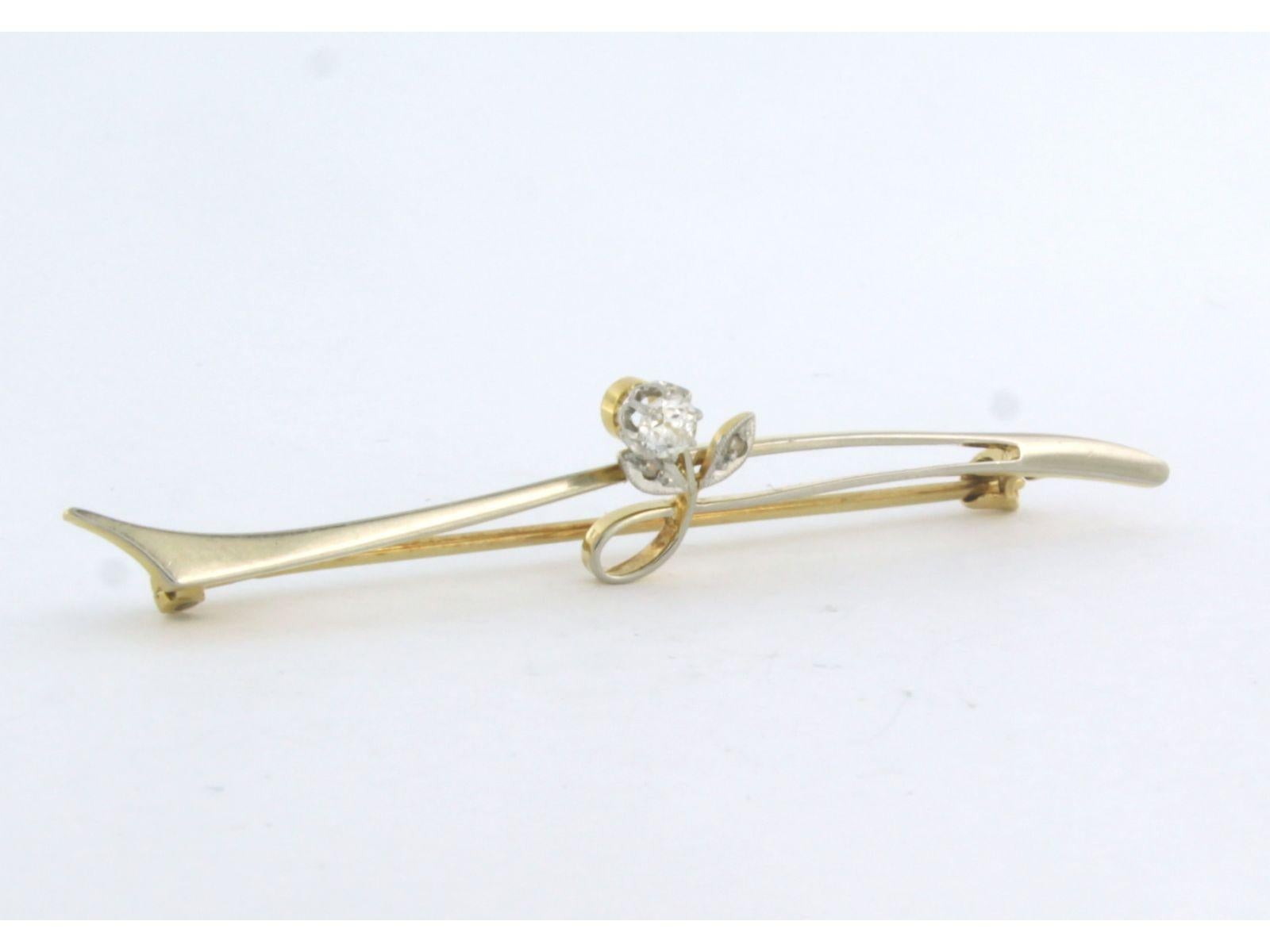 Art Nouveau ART NOUVEAU brooch with old mine and rose cut diamond up to 0.15ct 14k gold For Sale