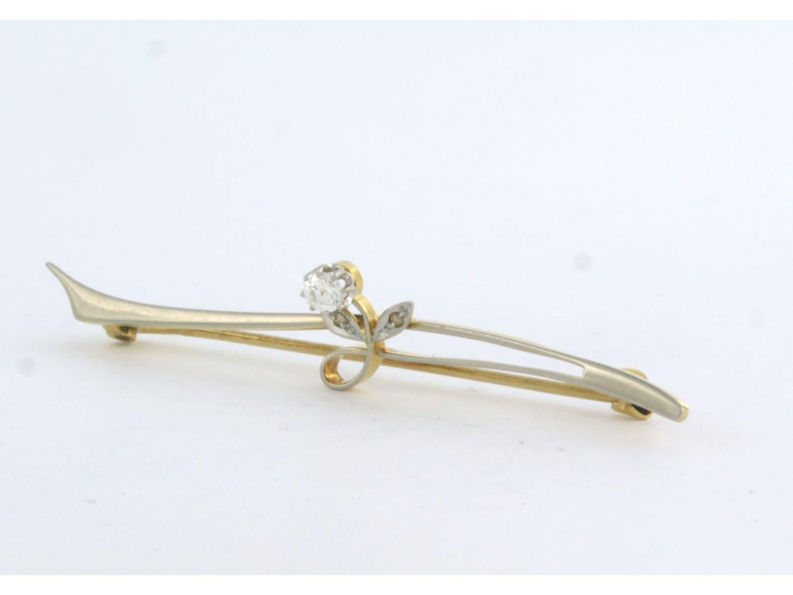 Old Mine Cut ART NOUVEAU brooch with old mine and rose cut diamond up to 0.15ct 14k gold For Sale