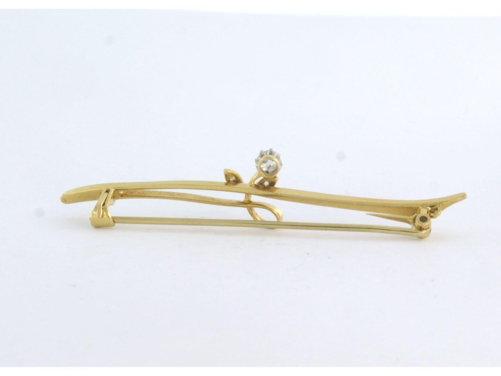 ART NOUVEAU brooch with old mine and rose cut diamond up to 0.15ct 14k gold In Excellent Condition For Sale In The Hague, ZH