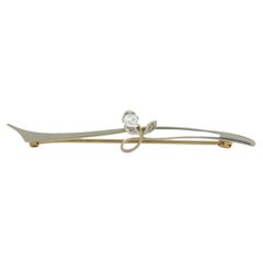 Spilla ART NOUVEAU con diamante di vecchia miniera e diamante taglio rosa fino a 0,15ct in oro 14k