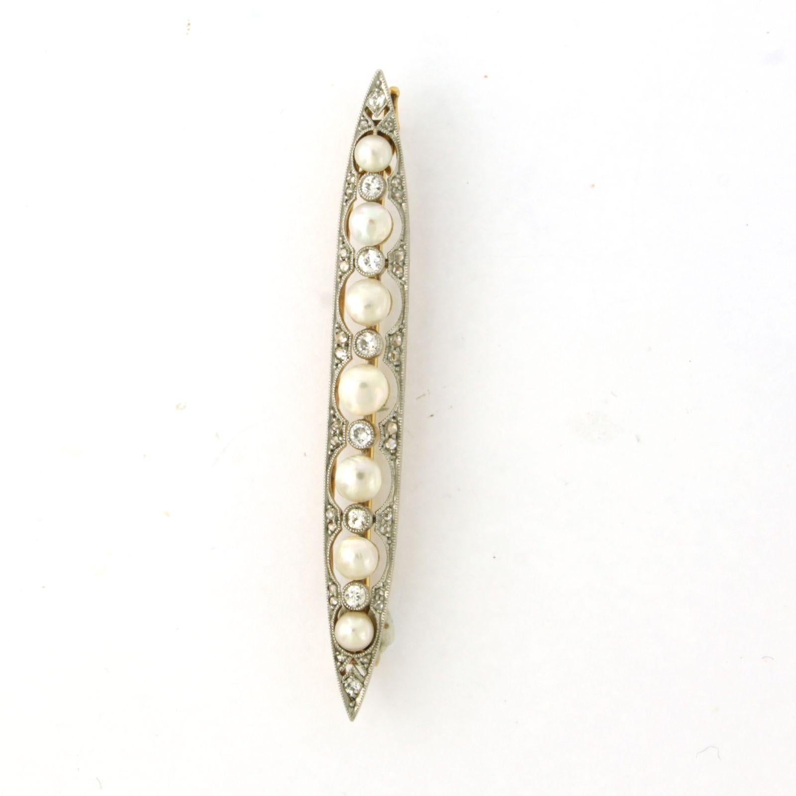 Art Nouveau ART NOUVEAU brooch with pearl and diamonds up to 0.35ct 18k bicolour gold For Sale