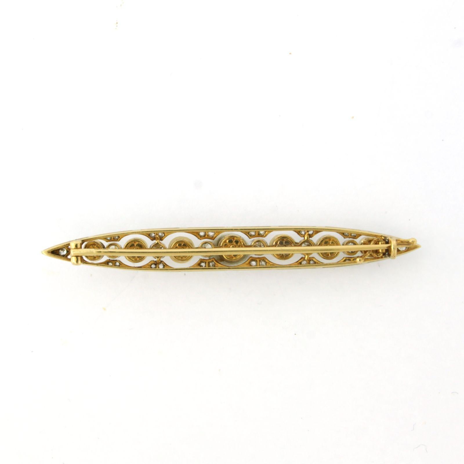 Old European Cut ART NOUVEAU brooch with pearl and diamonds up to 0.35ct 18k bicolour gold For Sale