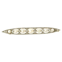 Broche ART NOUVEAU avec perles et diamants de 0,35 carat et or bicolore 18 carats