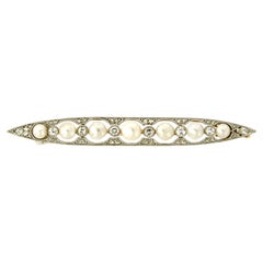 Antique ART NOUVEAU brooch with pearl and diamonds up to 0.35ct 18k gold 7.3 grams