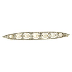 ART NOUVEAU broche con perla y diamantes hasta 0,35ct oro de 18k 7,3 gramos