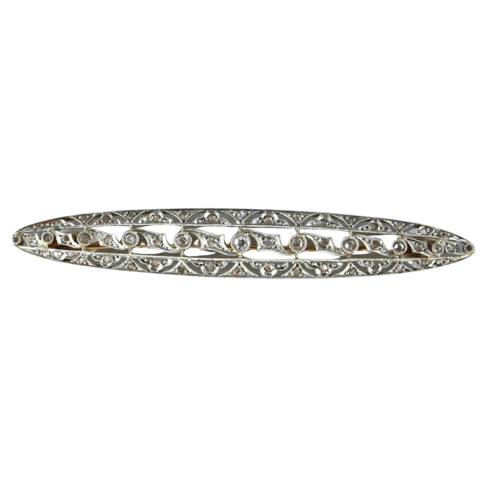 ART NOUVEAU Brooch with rose cut diamonds up to 0.35ct 18k gold