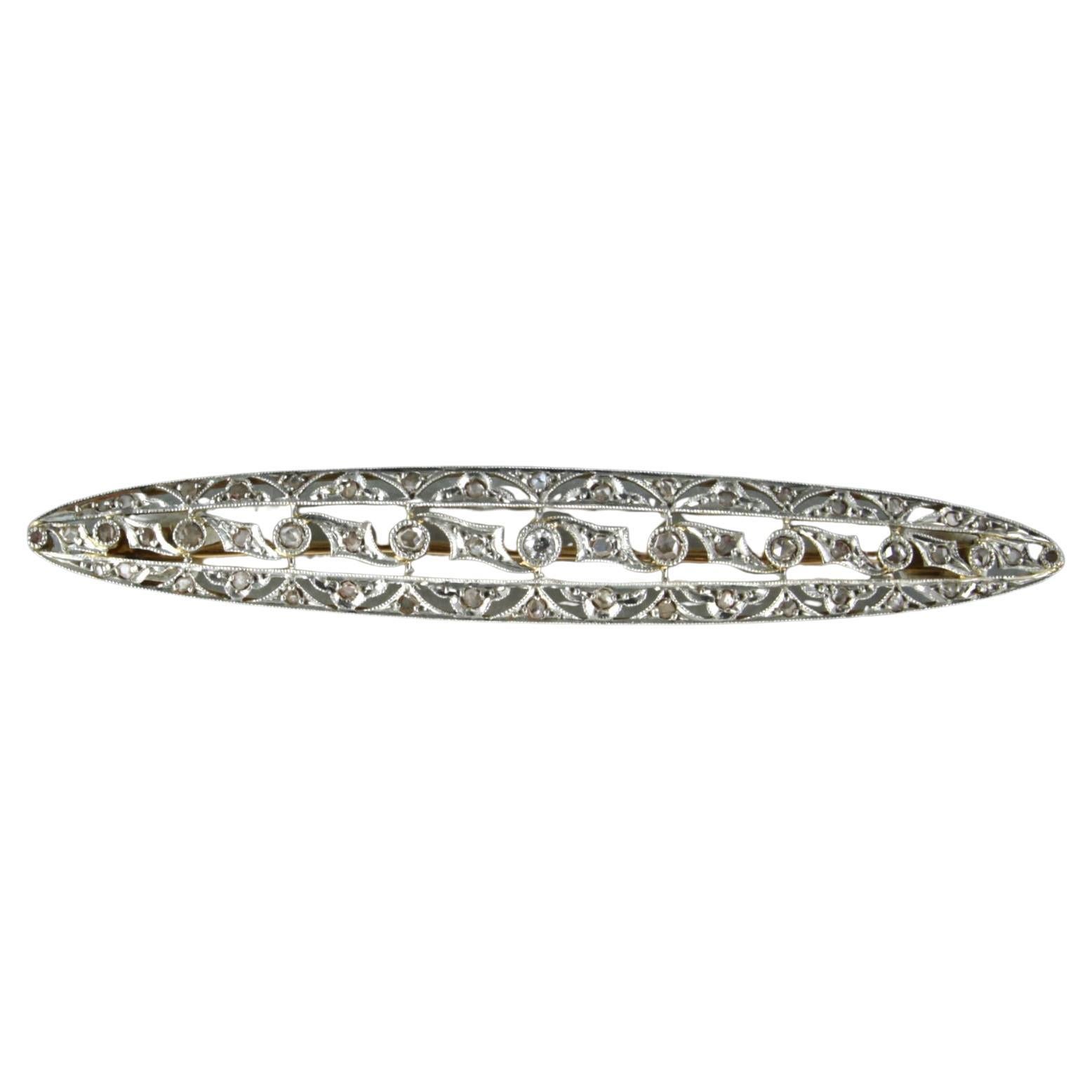 ART NOUVEAU Brooch with rose cut diamonds up to 0.35ct 18k gold