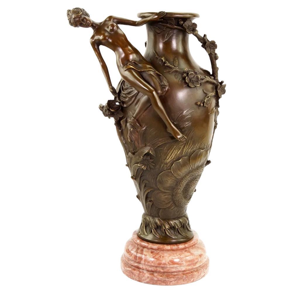 Art Nouveau Brown Patinated Bronze Vase For Sale