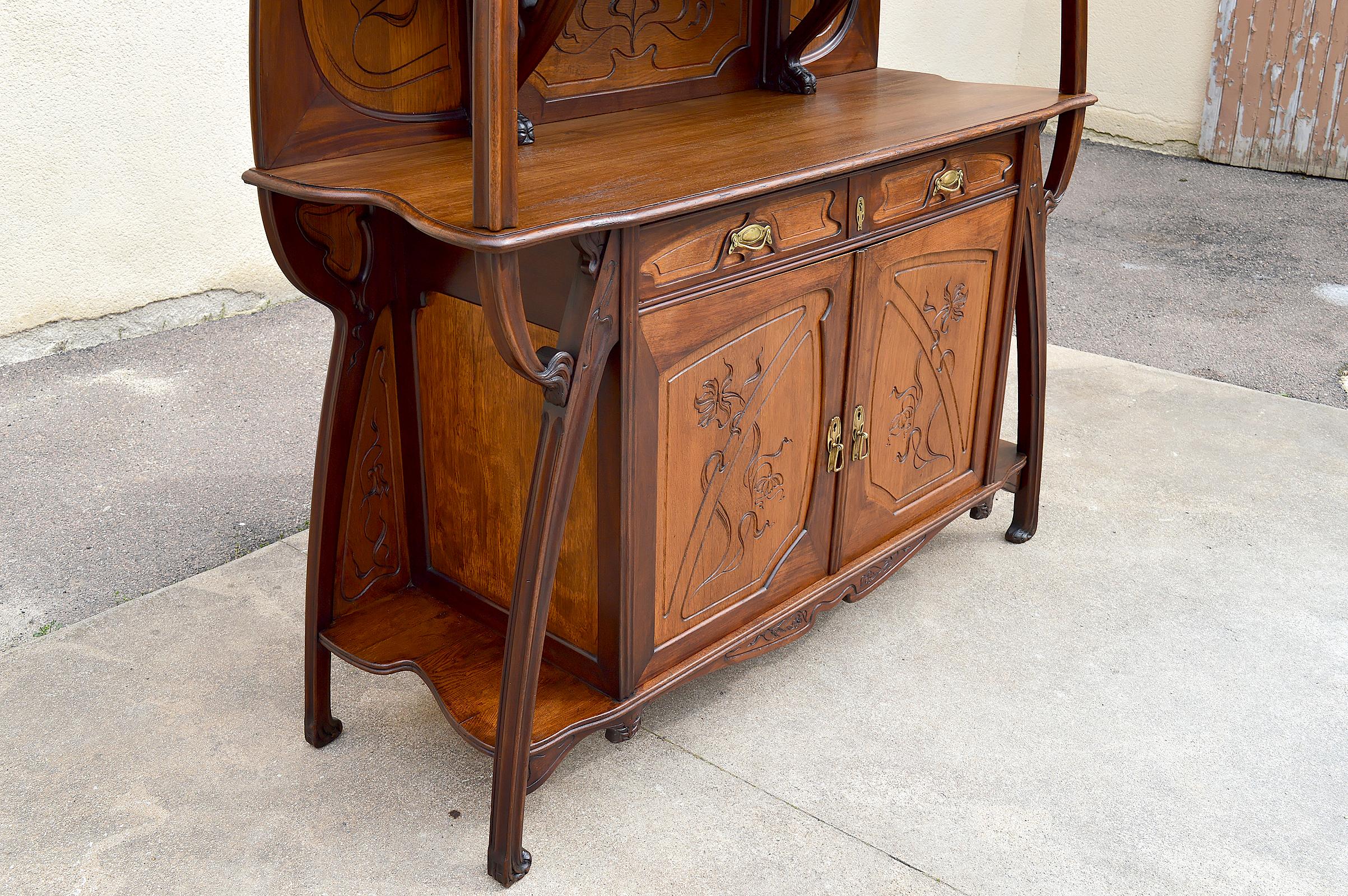 Carved Art Nouveau Buffet by Louis Brouhot, France, circa 1890