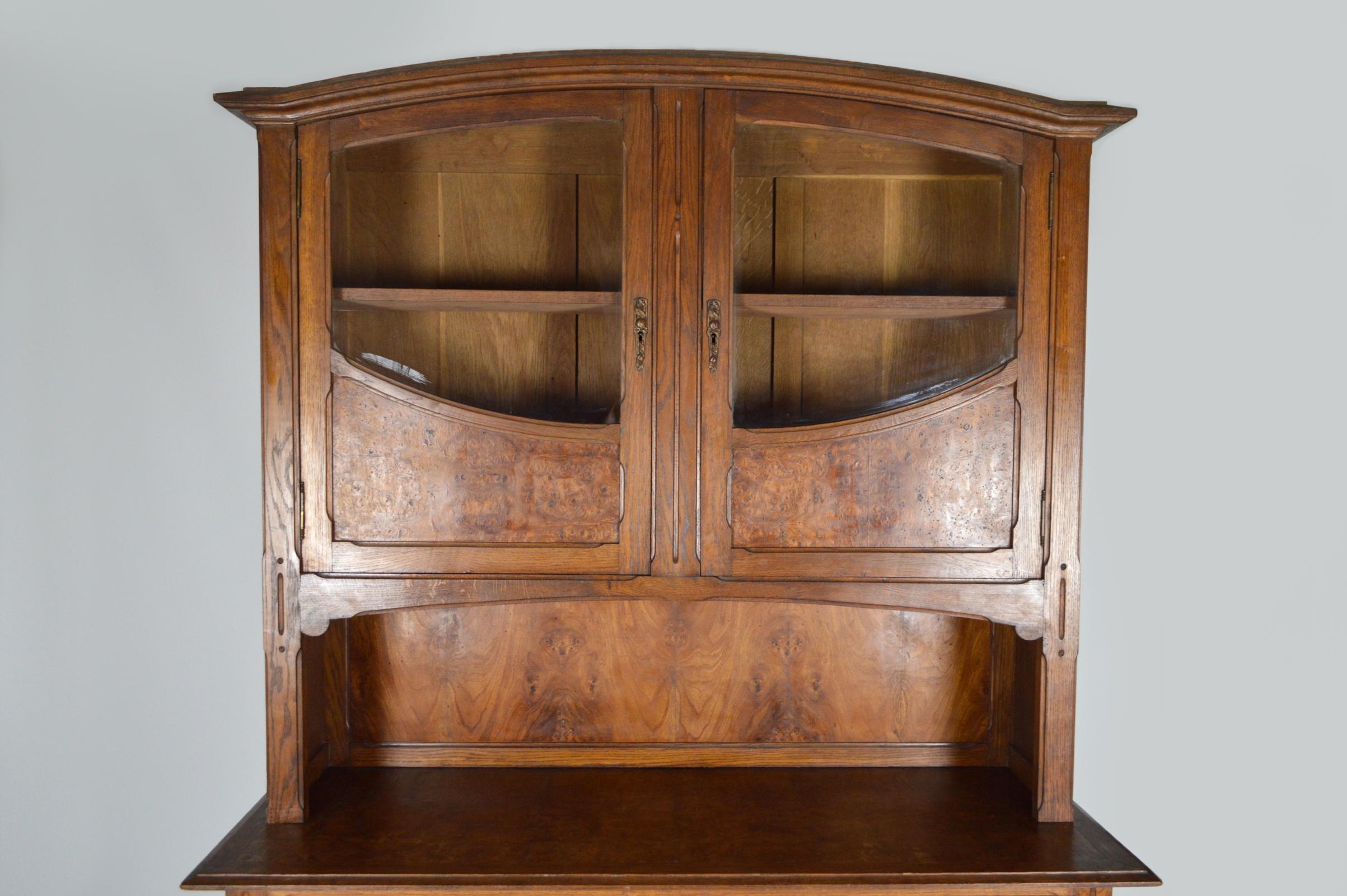 Art Nouveau Buffet/Cabinet, Oak and Elm Burl, 