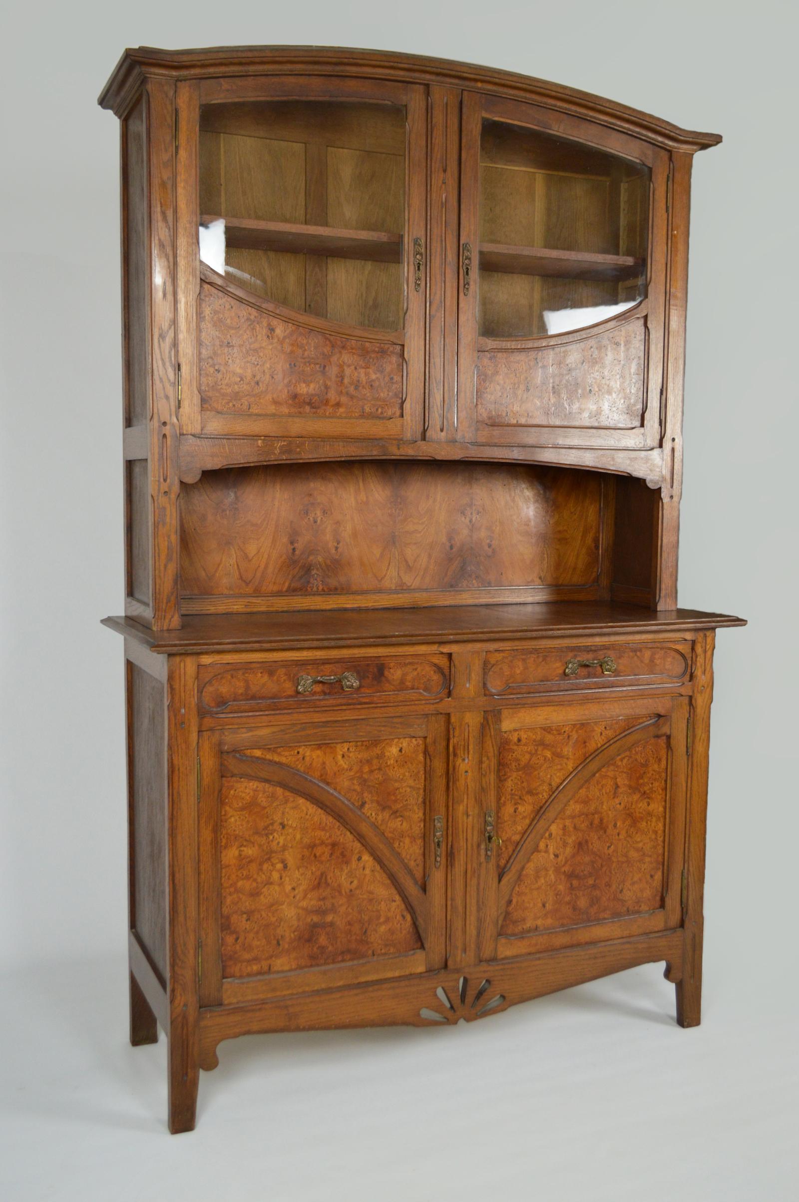 Arts and Crafts Art Nouveau Buffet/Cabinet, Oak and Elm Burl, 