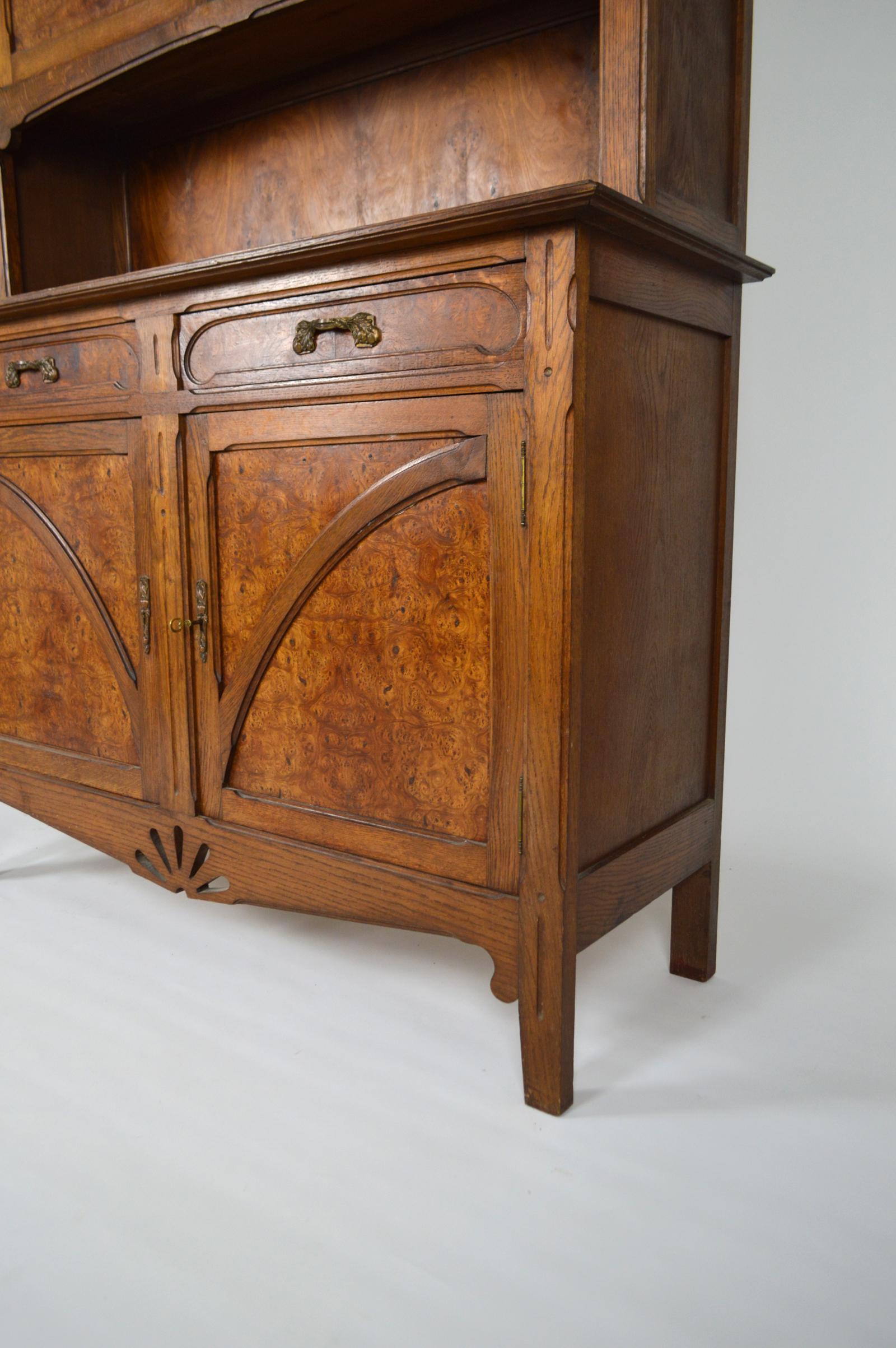 Early 20th Century Art Nouveau Buffet/Cabinet, Oak and Elm Burl, 