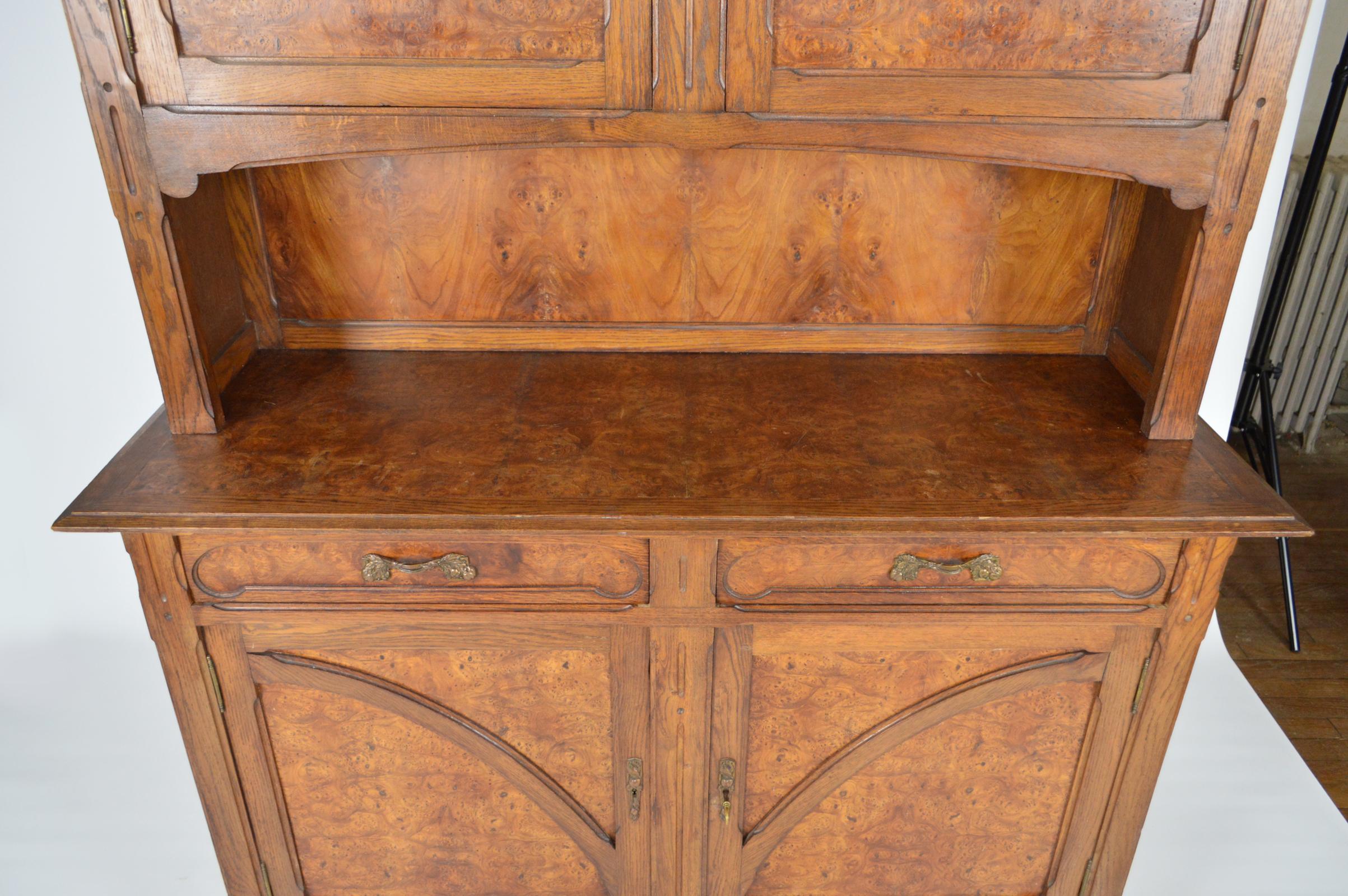 Art Nouveau Buffet/Cabinet, Oak and Elm Burl, 