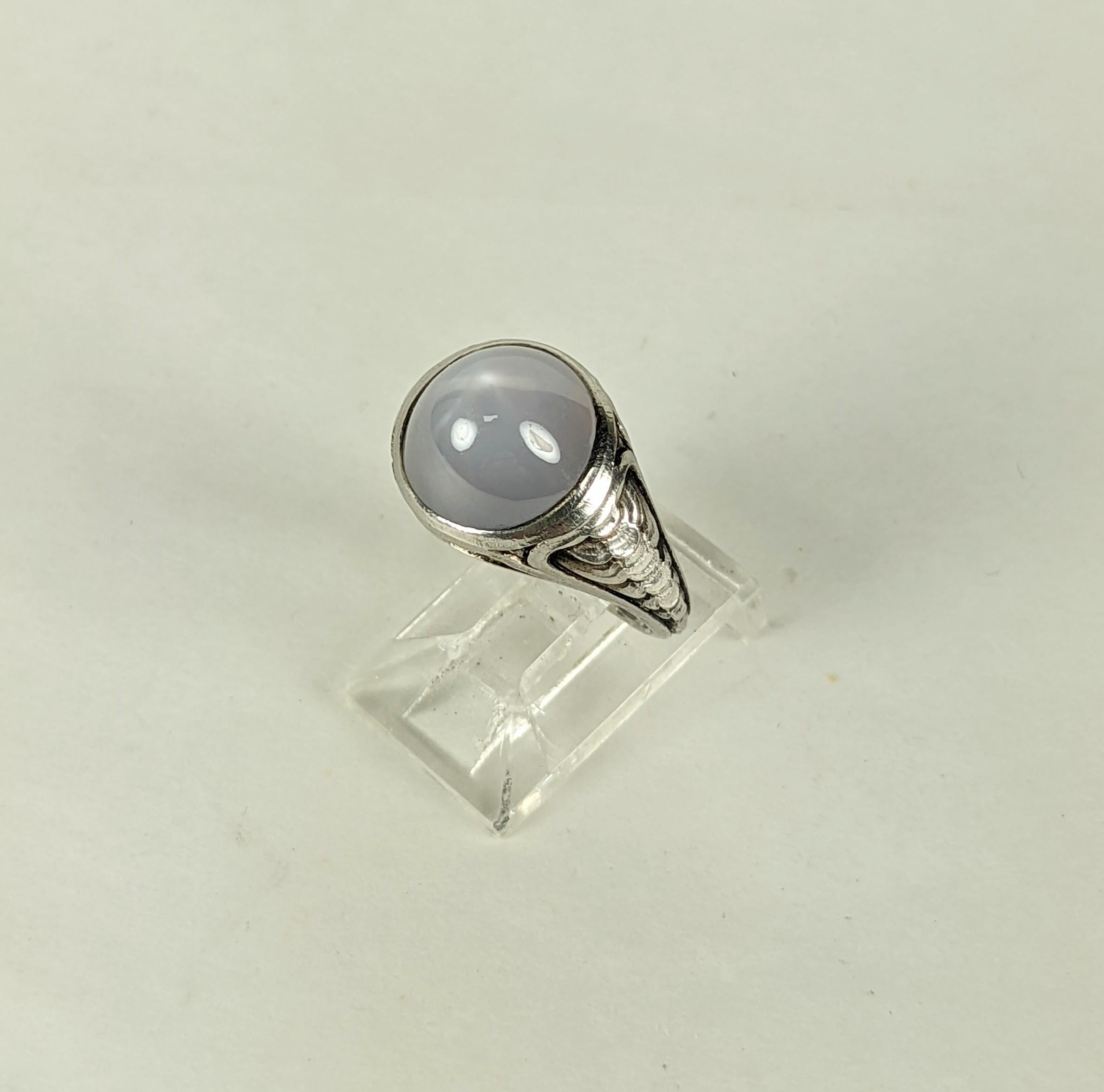 Cabochon Art Nouveau Bullet Cab Star Sapphire Platinum Ring For Sale
