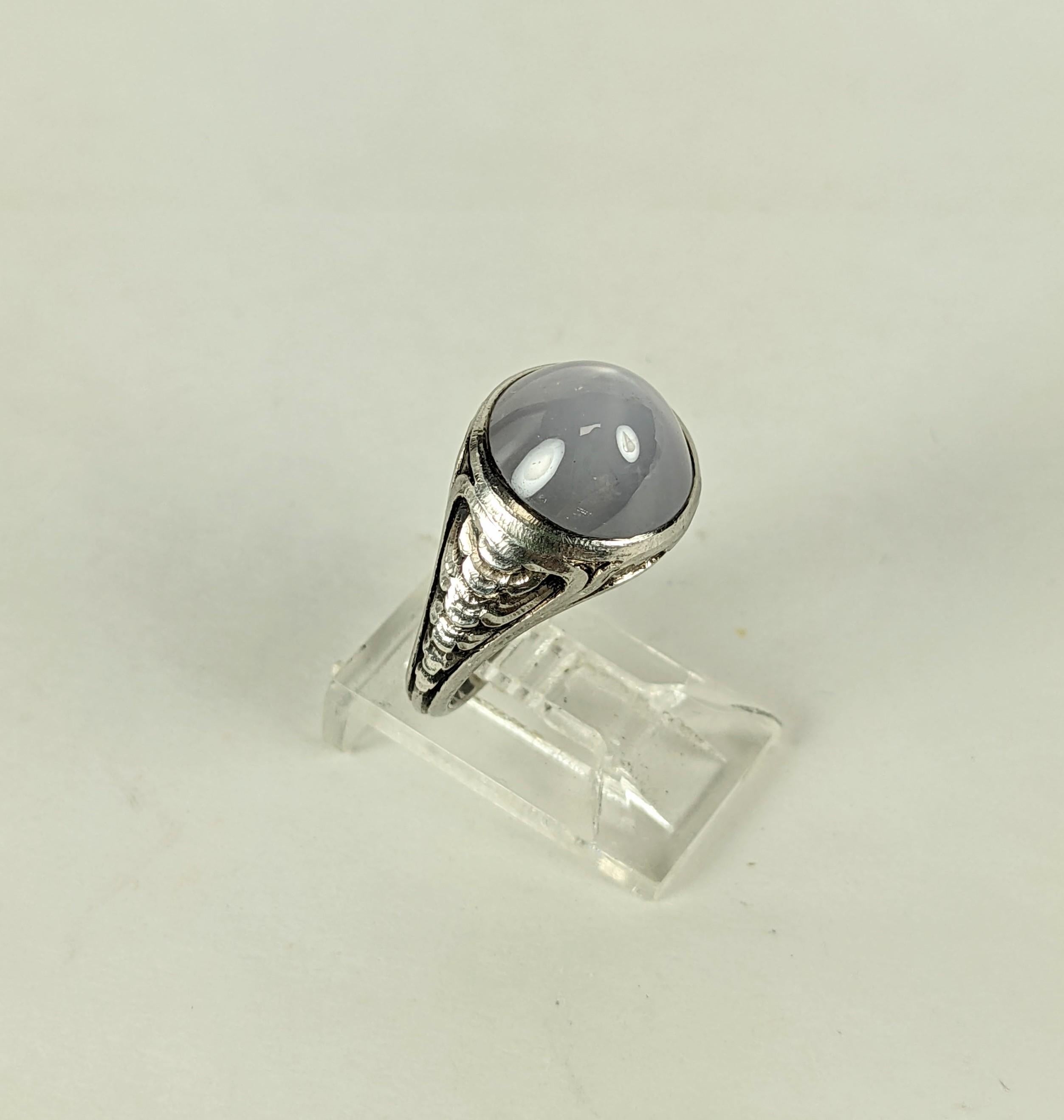 Art Nouveau Bullet Cab Star Sapphire Platinum Ring In Excellent Condition For Sale In Riverdale, NY