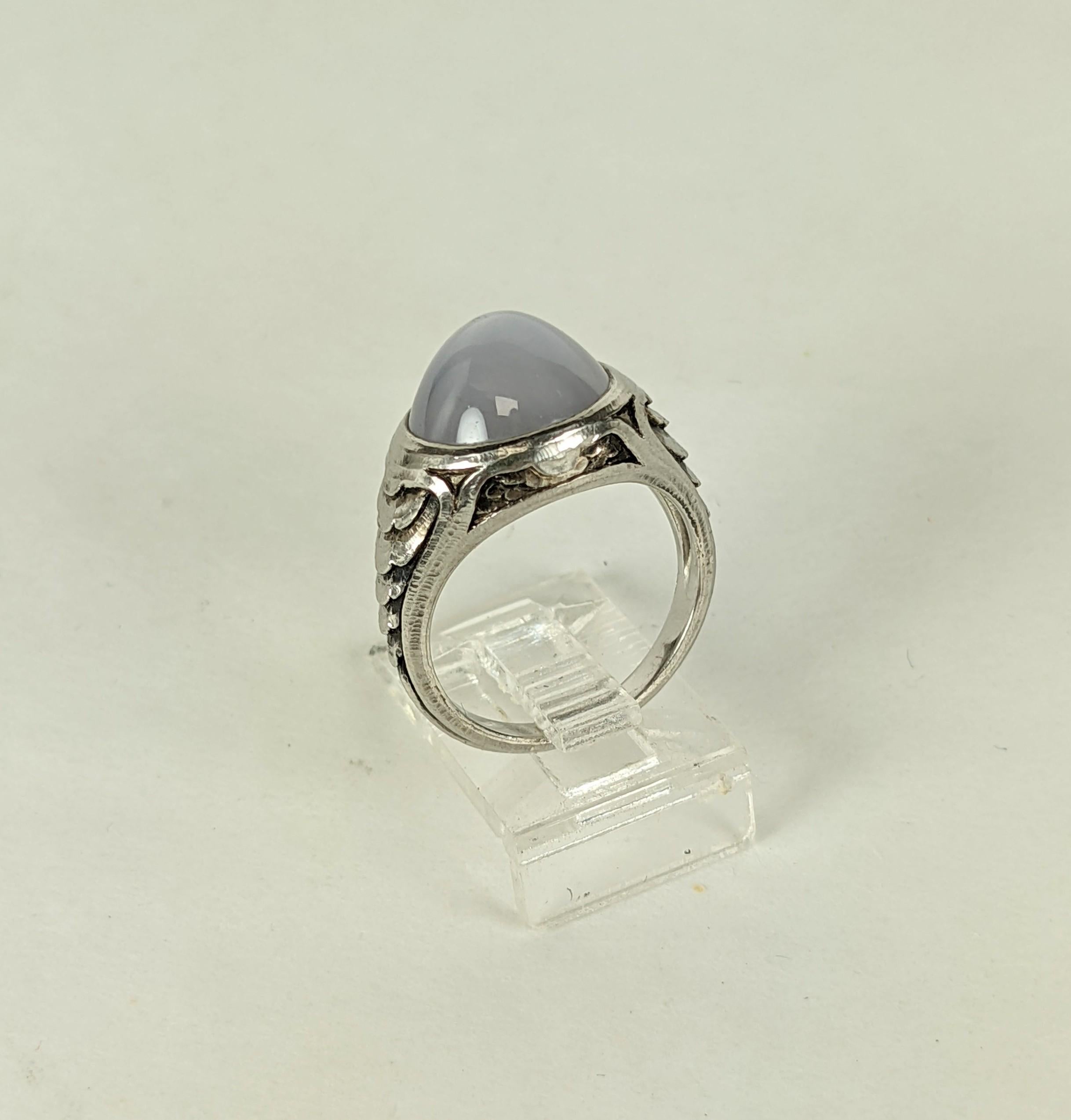 Art Nouveau Bullet Cab Star Sapphire Platinum Ring For Sale 1