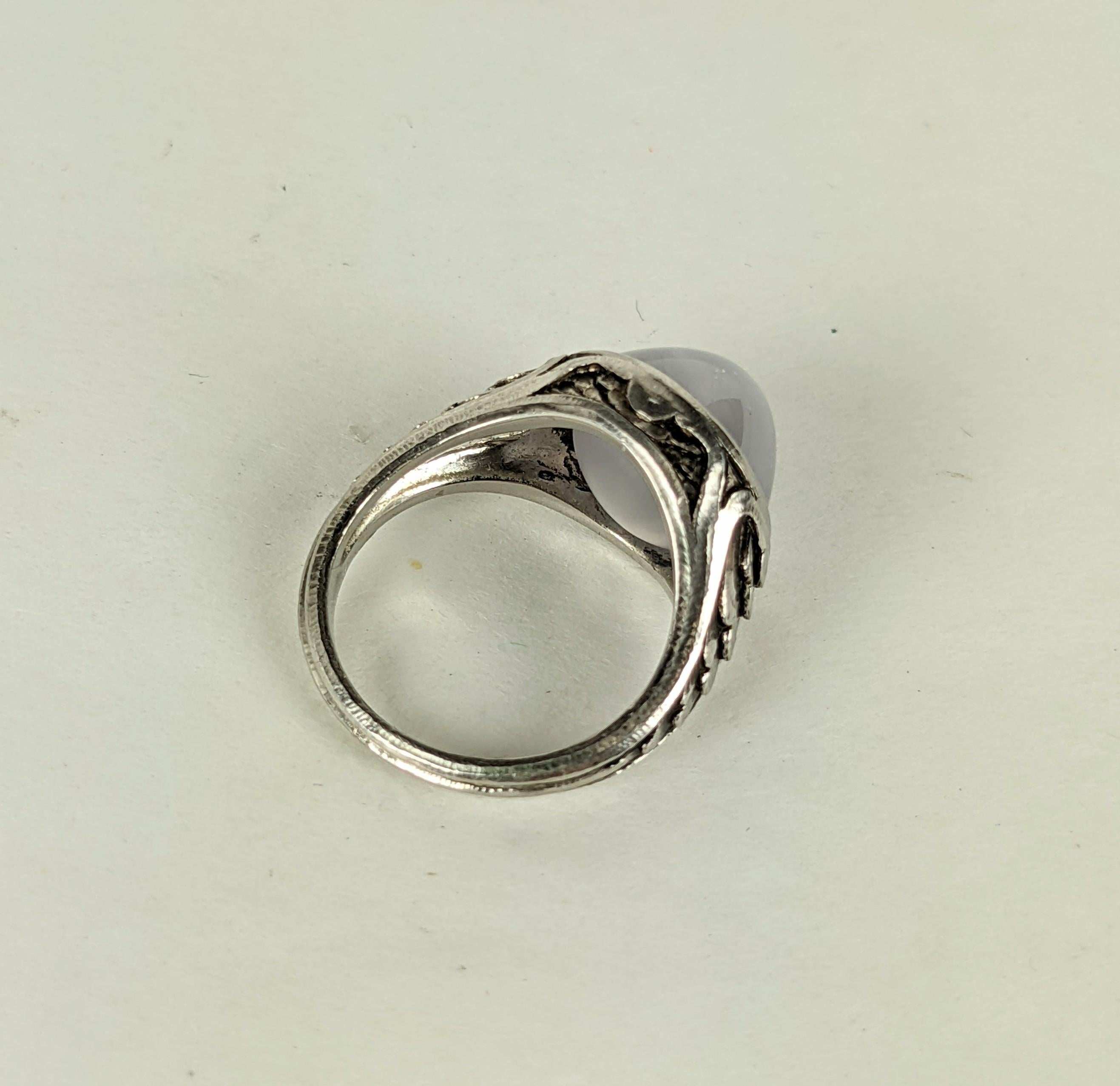 Art Nouveau Bullet Cab Star Sapphire Platinum Ring For Sale 2
