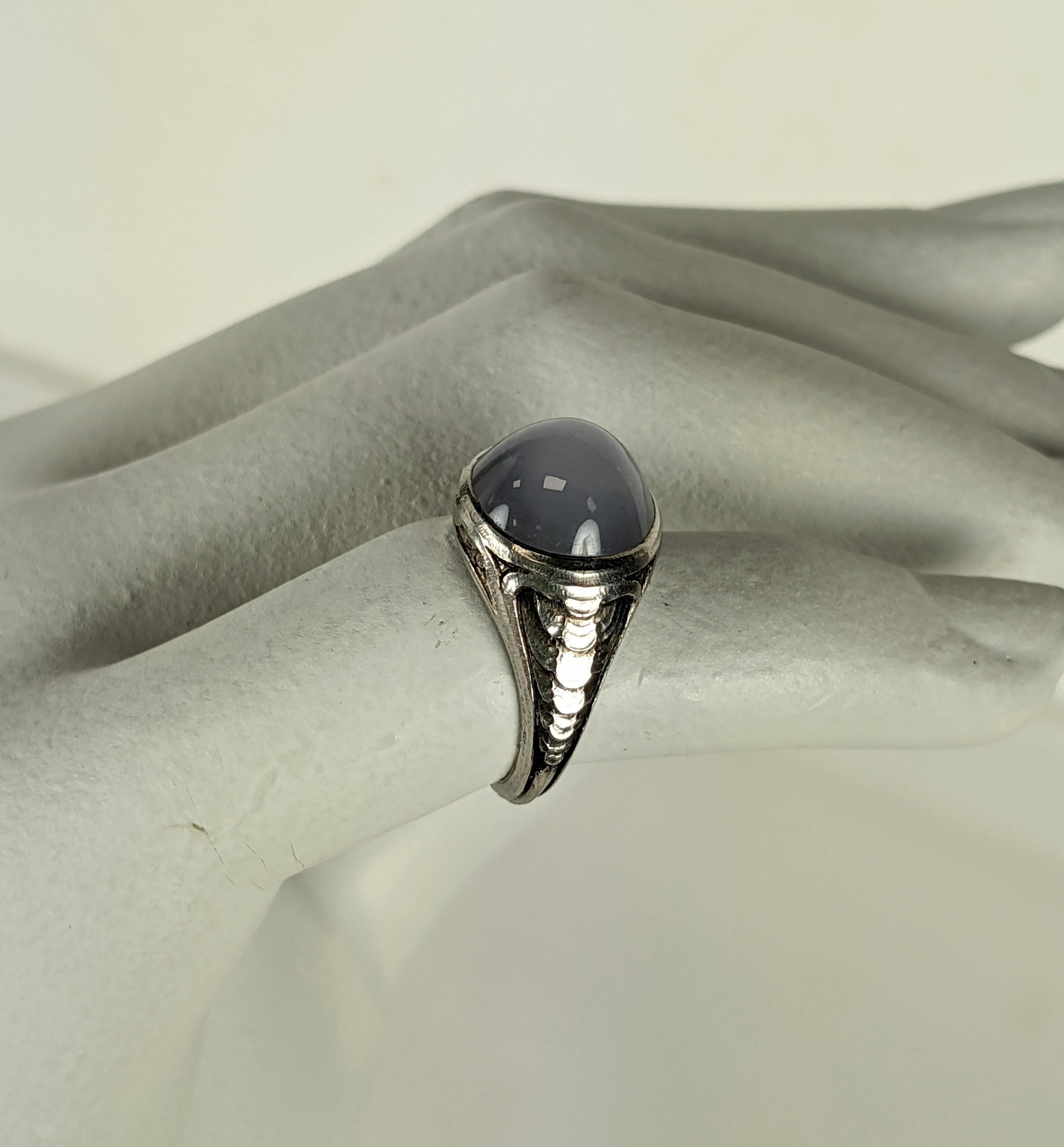 Art Nouveau Bullet Cab Star Sapphire Platinum Ring For Sale 3