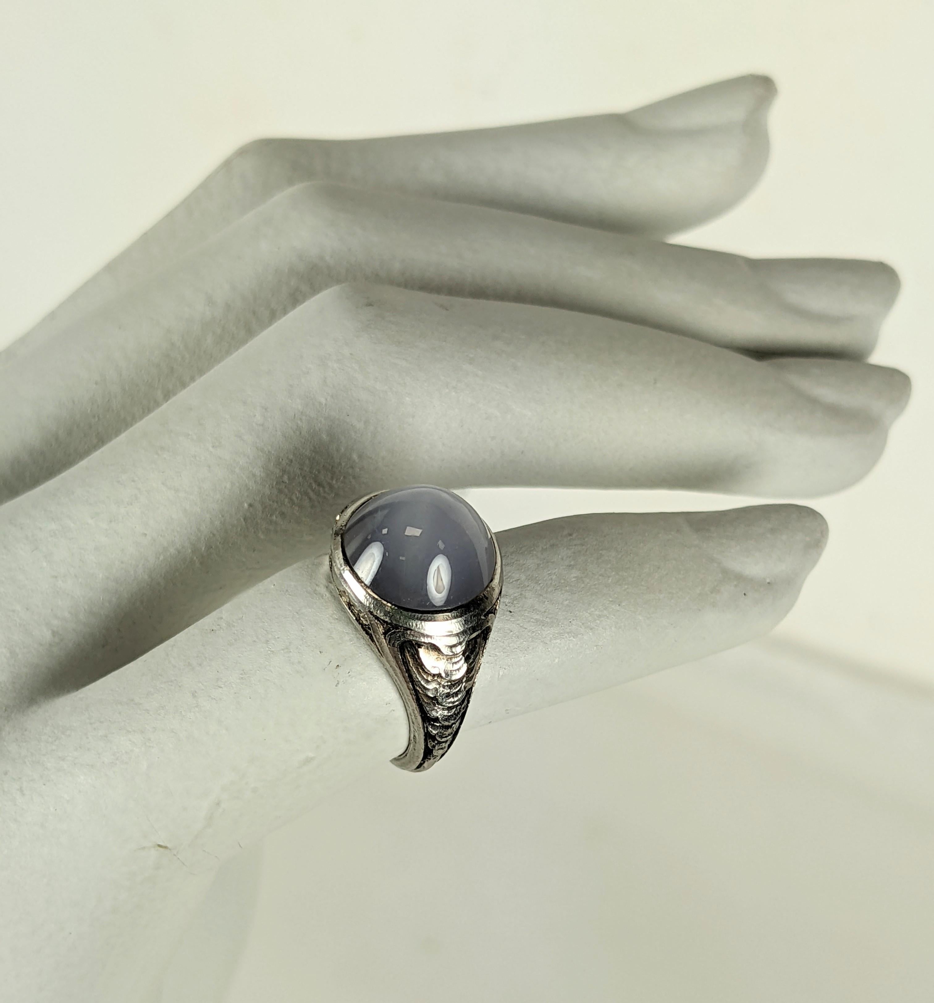 Art Nouveau Bullet Cab Star Sapphire Platinum Ring For Sale 4