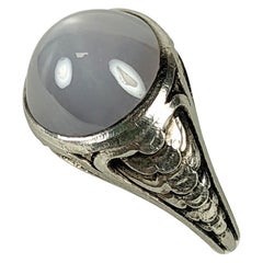 Platinring, Jugendstil, Kugel Cab Star Saphir Platin