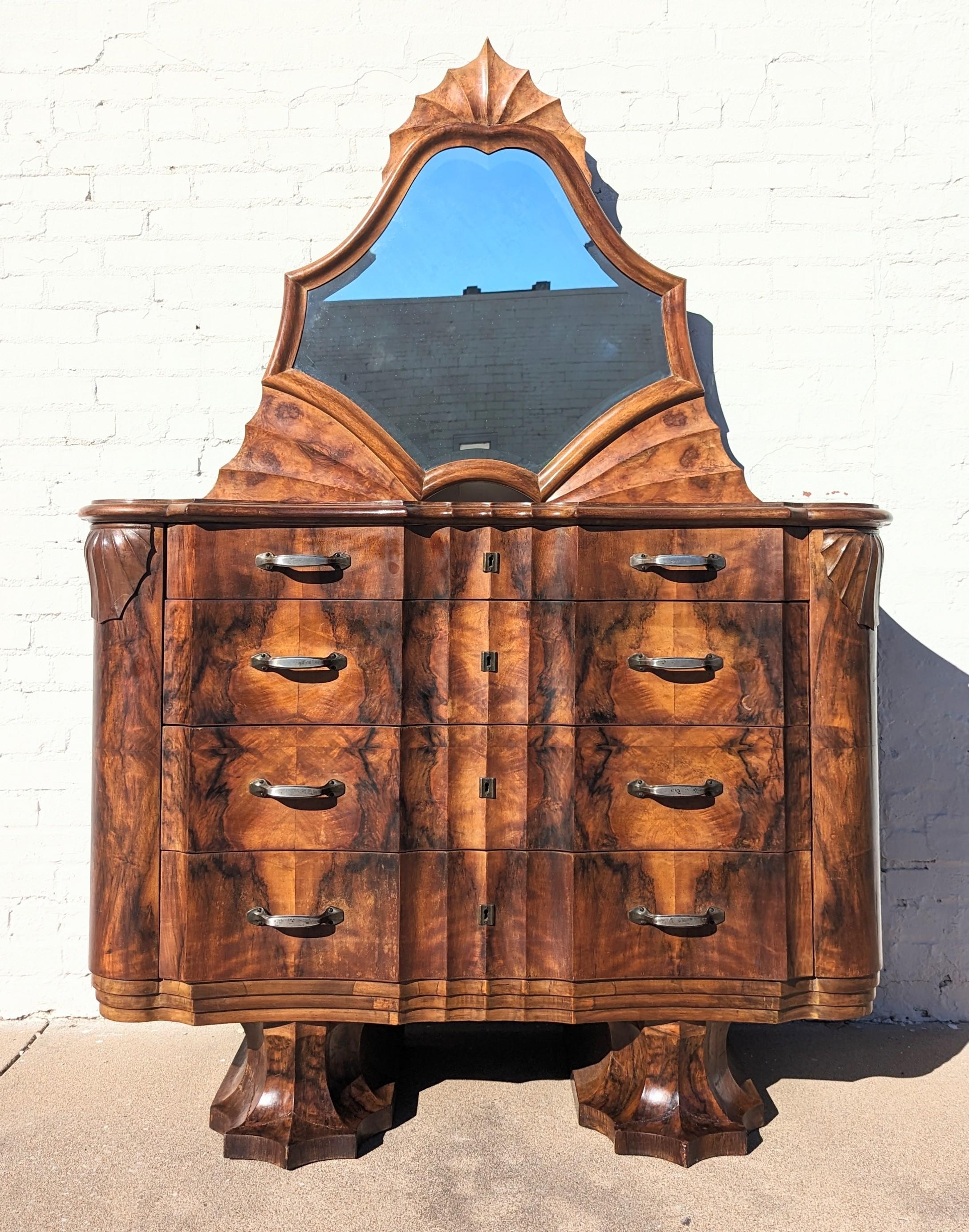 Oak Art Nouveau Burlwood Cabinet  For Sale