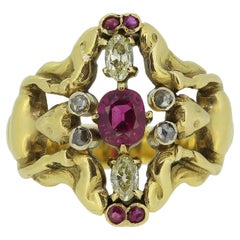 Art Nouveau Burmese Ruby and Diamond Ring