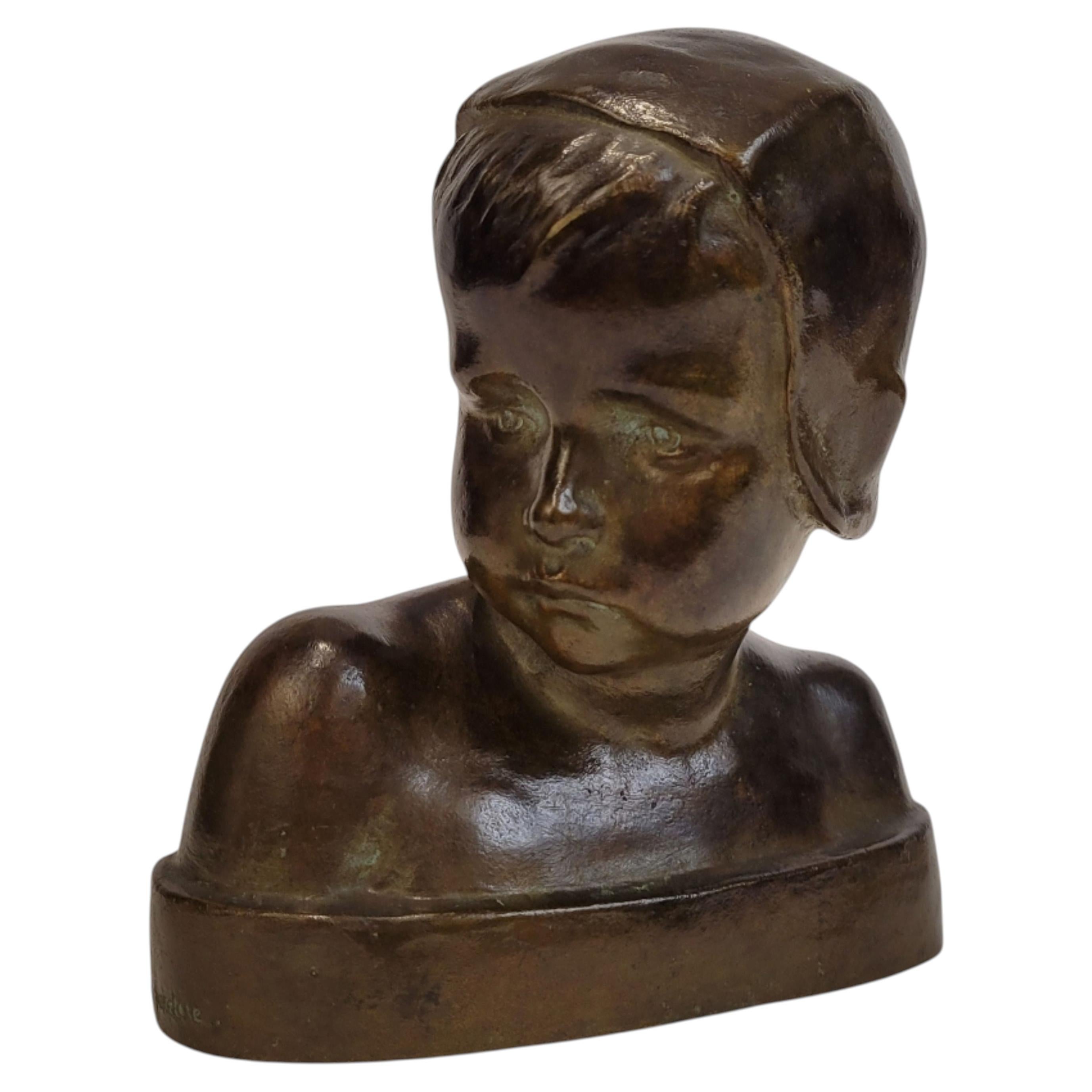 Art Nouveau bust “Boy”, patinated bronze by Crannrey Franceschi, Art Nouveau For Sale