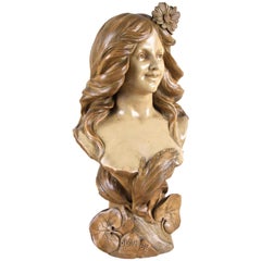 Art Nouveau Bust "Flower Girl" by E. Roguier, France, circa 1900