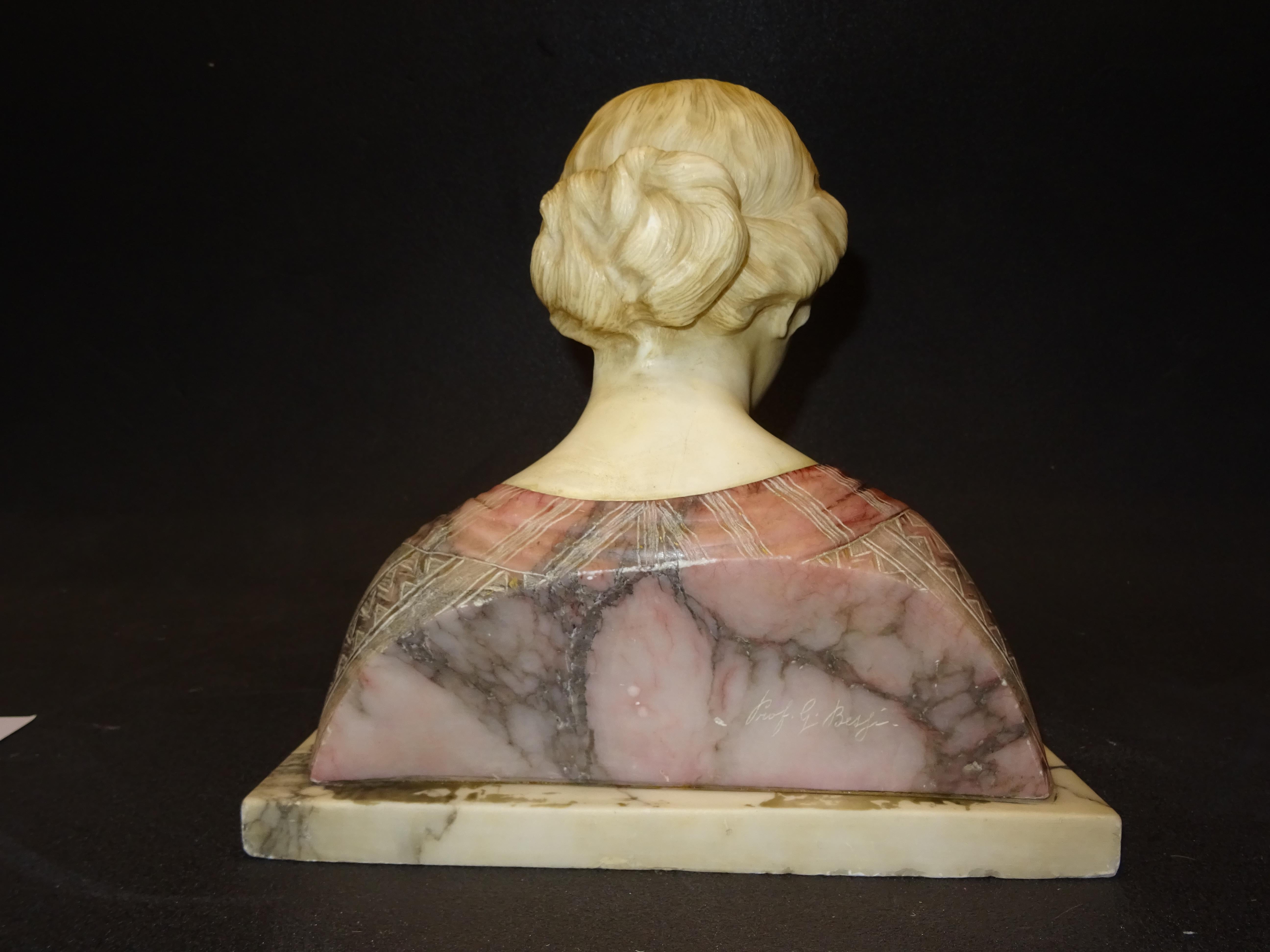 Art Nouveau Bust Italian in marble andalabaster Giuseppe Bessi Signed 